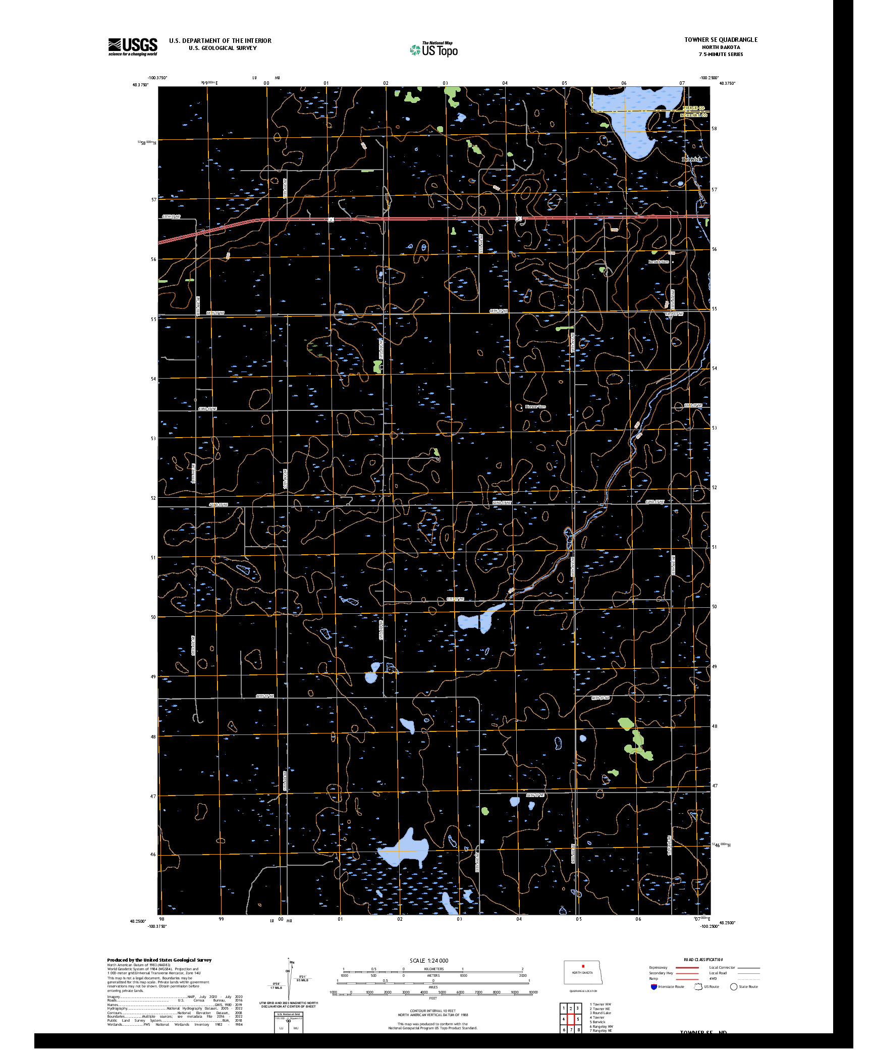 US TOPO 7.5-MINUTE MAP FOR TOWNER SE, ND
