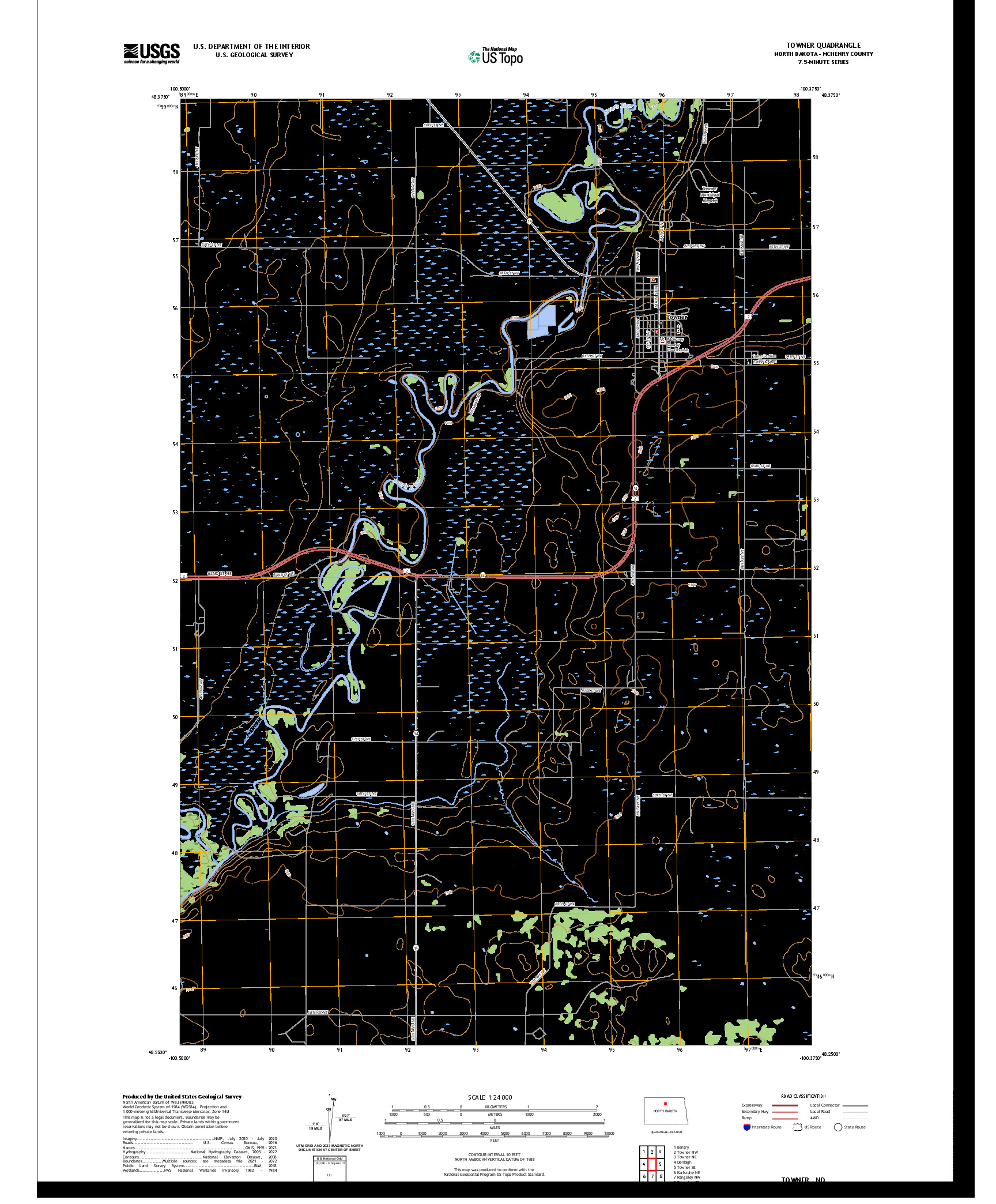 US TOPO 7.5-MINUTE MAP FOR TOWNER, ND