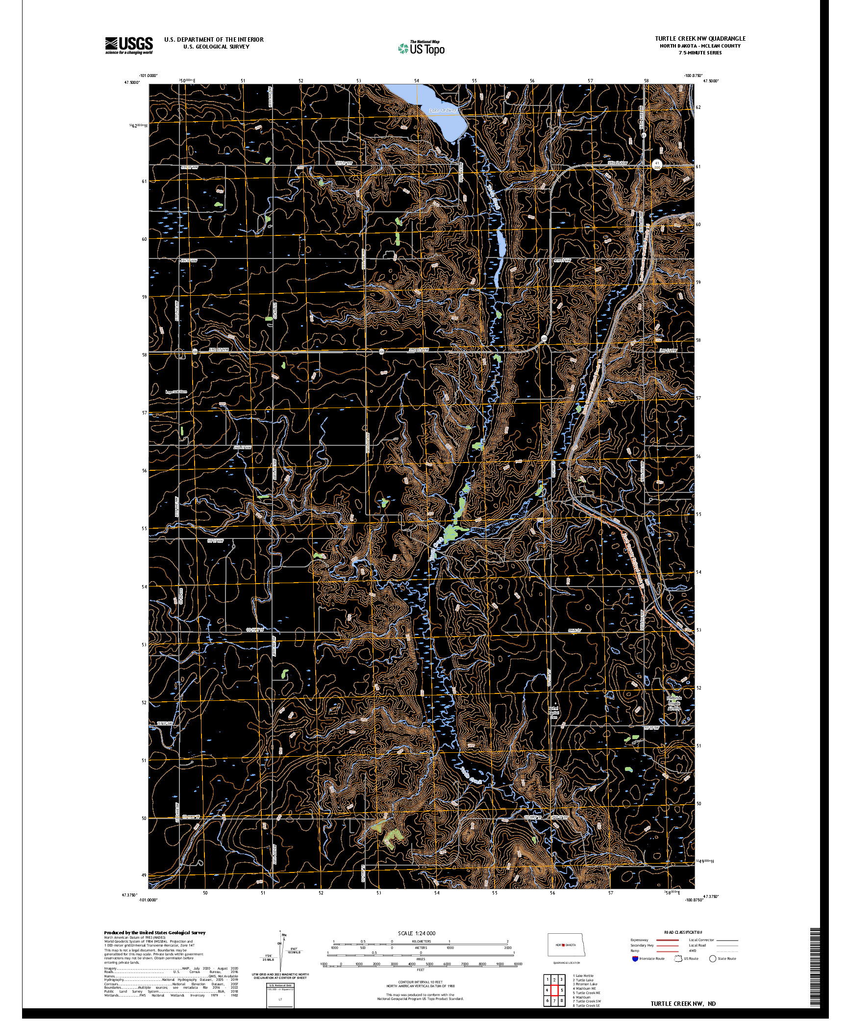 US TOPO 7.5-MINUTE MAP FOR TURTLE CREEK NW, ND