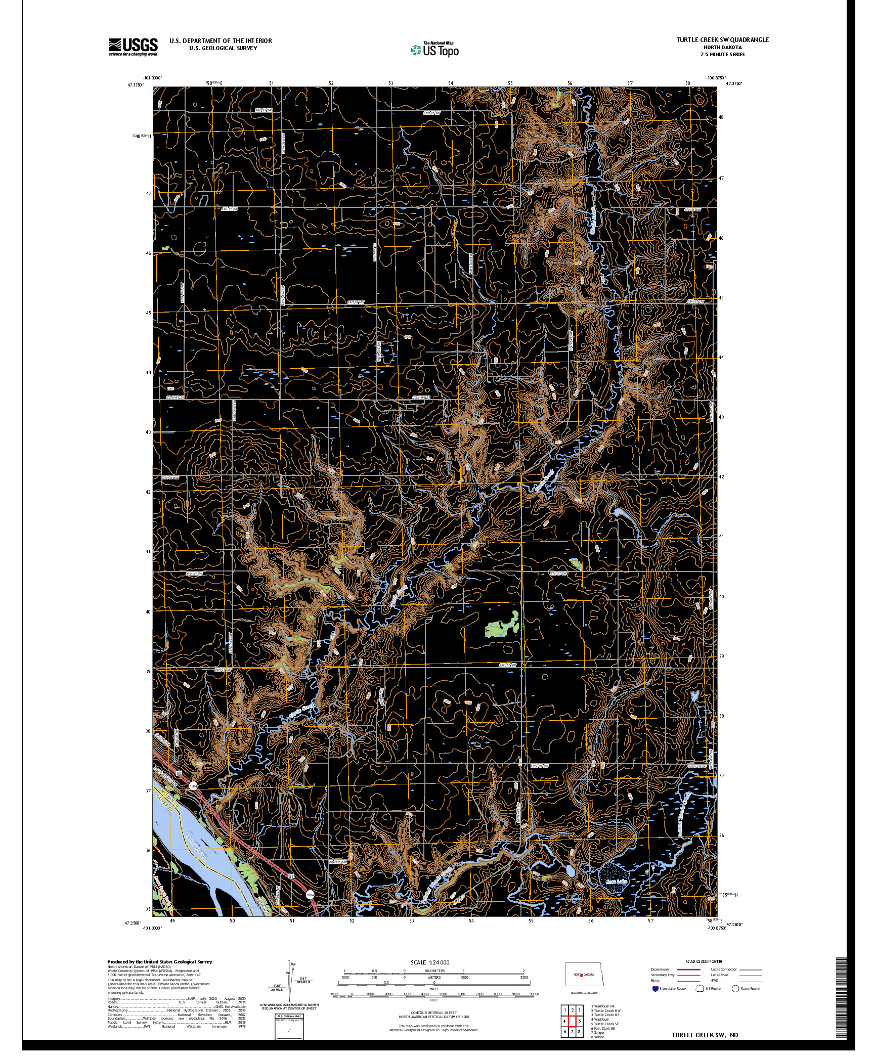 US TOPO 7.5-MINUTE MAP FOR TURTLE CREEK SW, ND