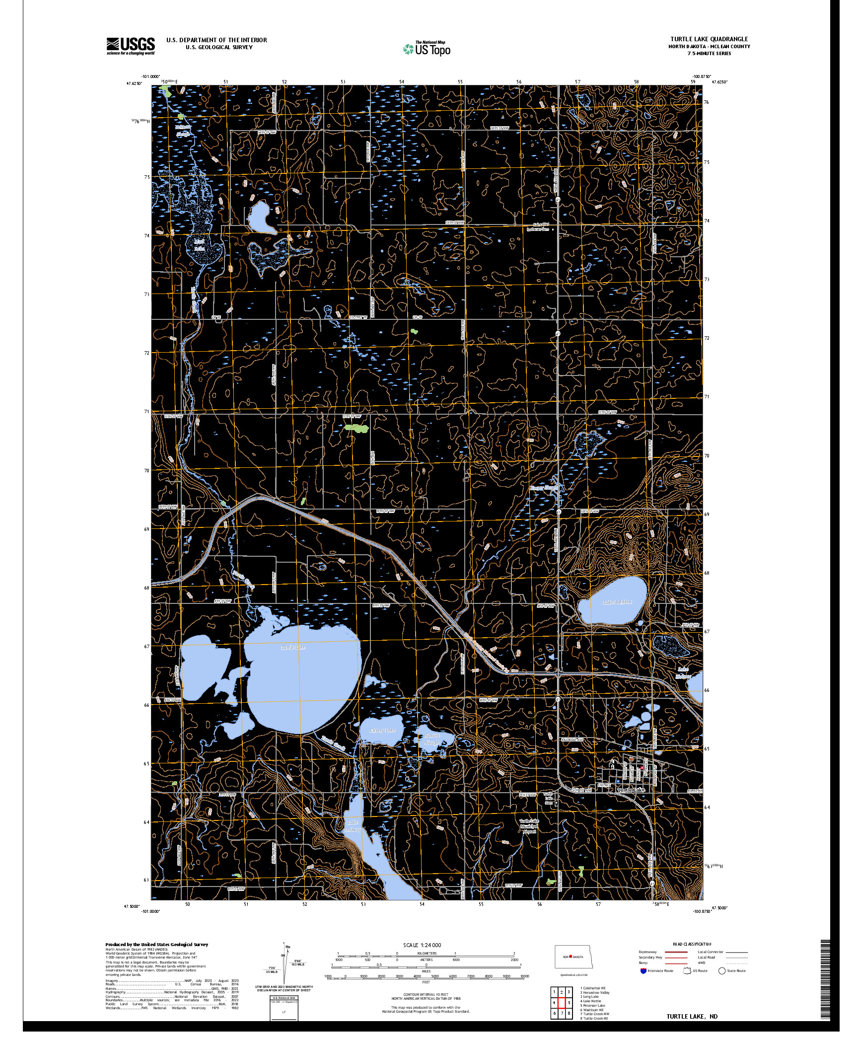 US TOPO 7.5-MINUTE MAP FOR TURTLE LAKE, ND
