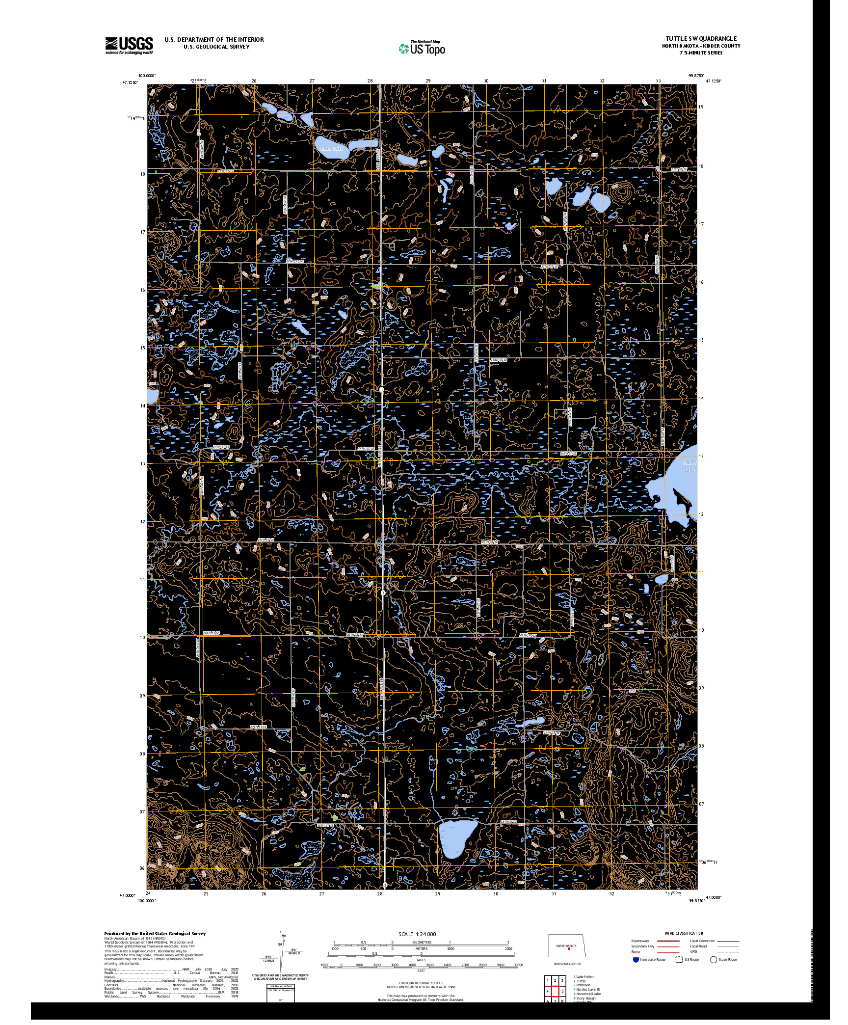 US TOPO 7.5-MINUTE MAP FOR TUTTLE SW, ND