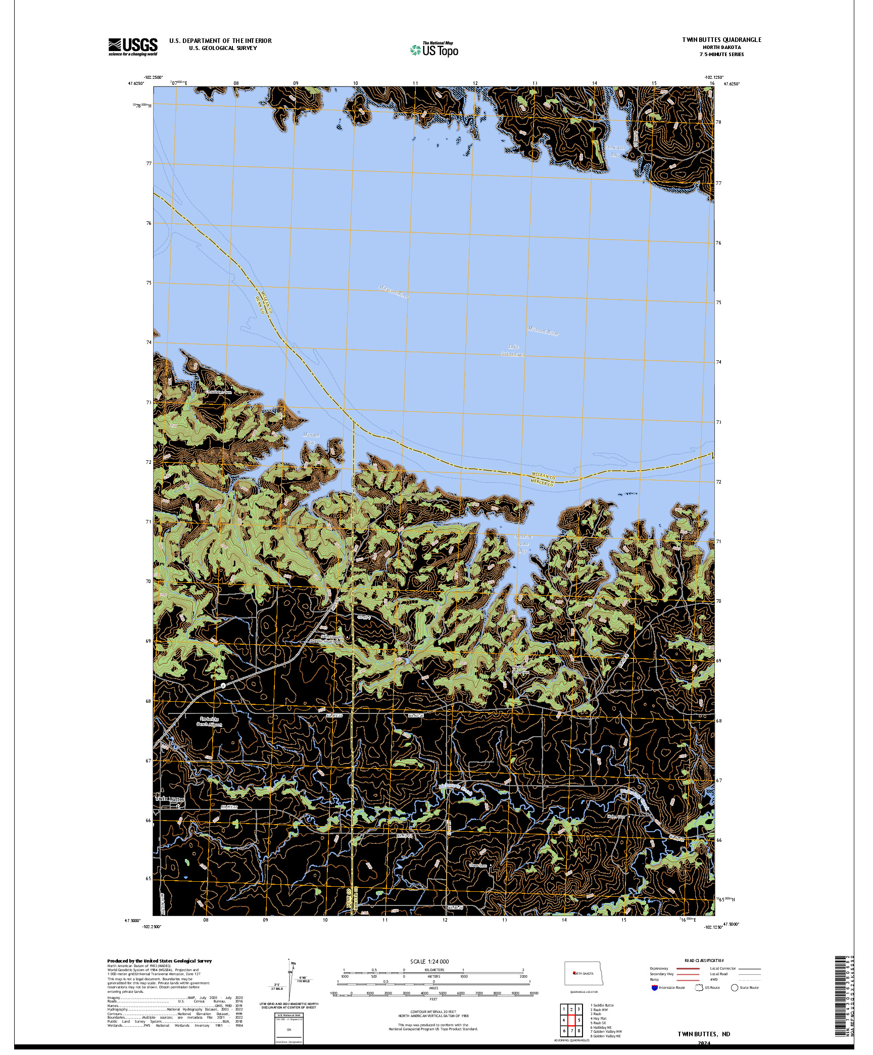 US TOPO 7.5-MINUTE MAP FOR TWIN BUTTES, ND