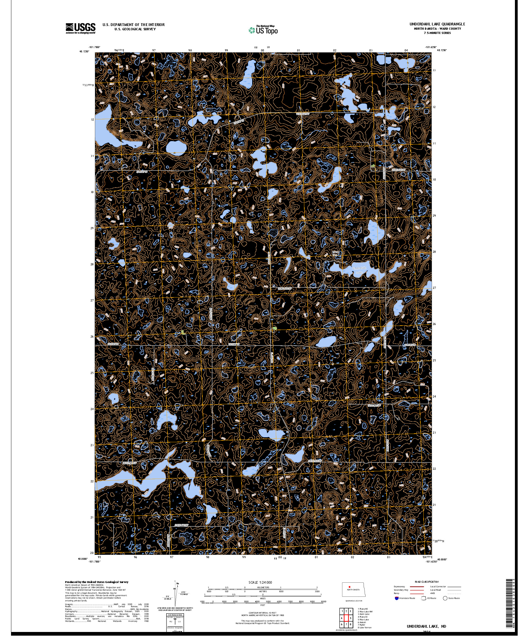 US TOPO 7.5-MINUTE MAP FOR UNDERDAHL LAKE, ND