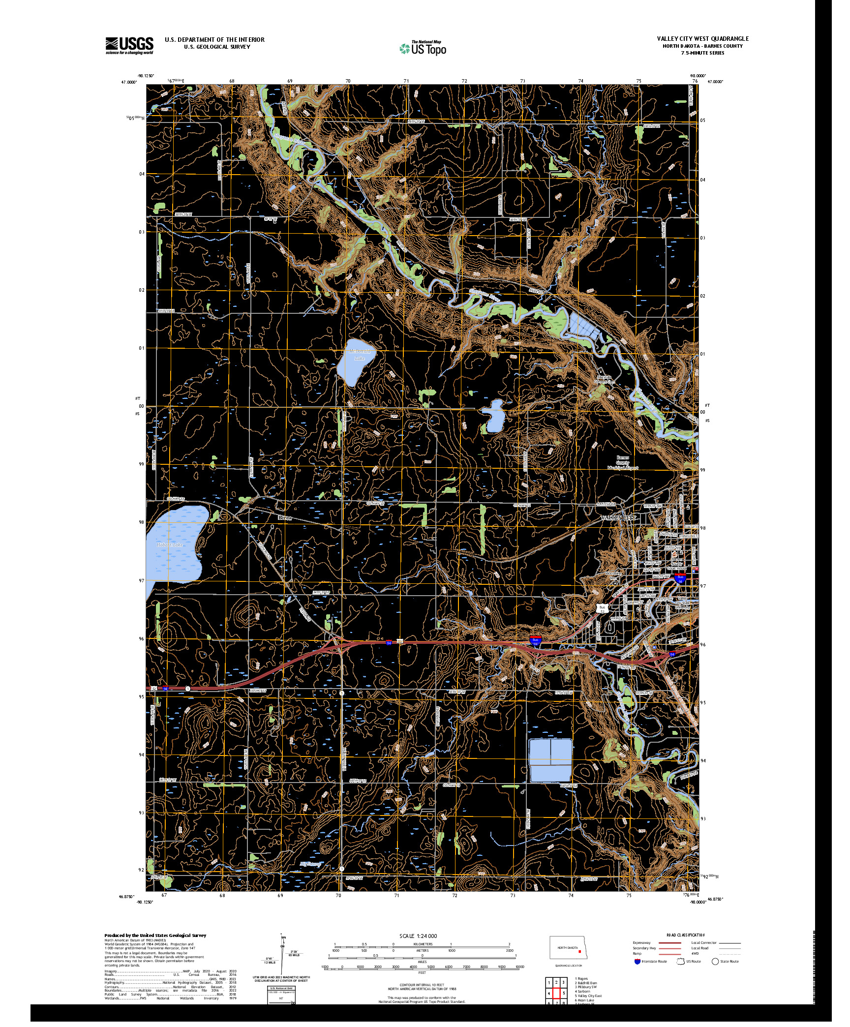 US TOPO 7.5-MINUTE MAP FOR VALLEY CITY WEST, ND