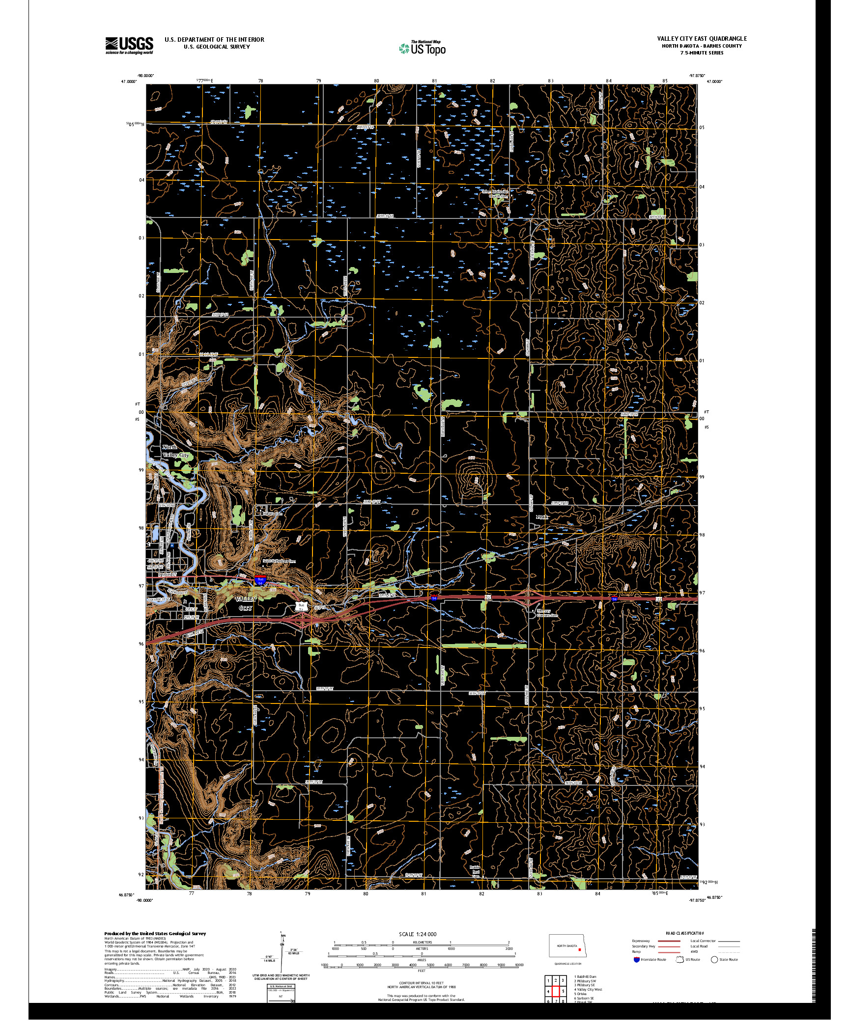 US TOPO 7.5-MINUTE MAP FOR VALLEY CITY EAST, ND