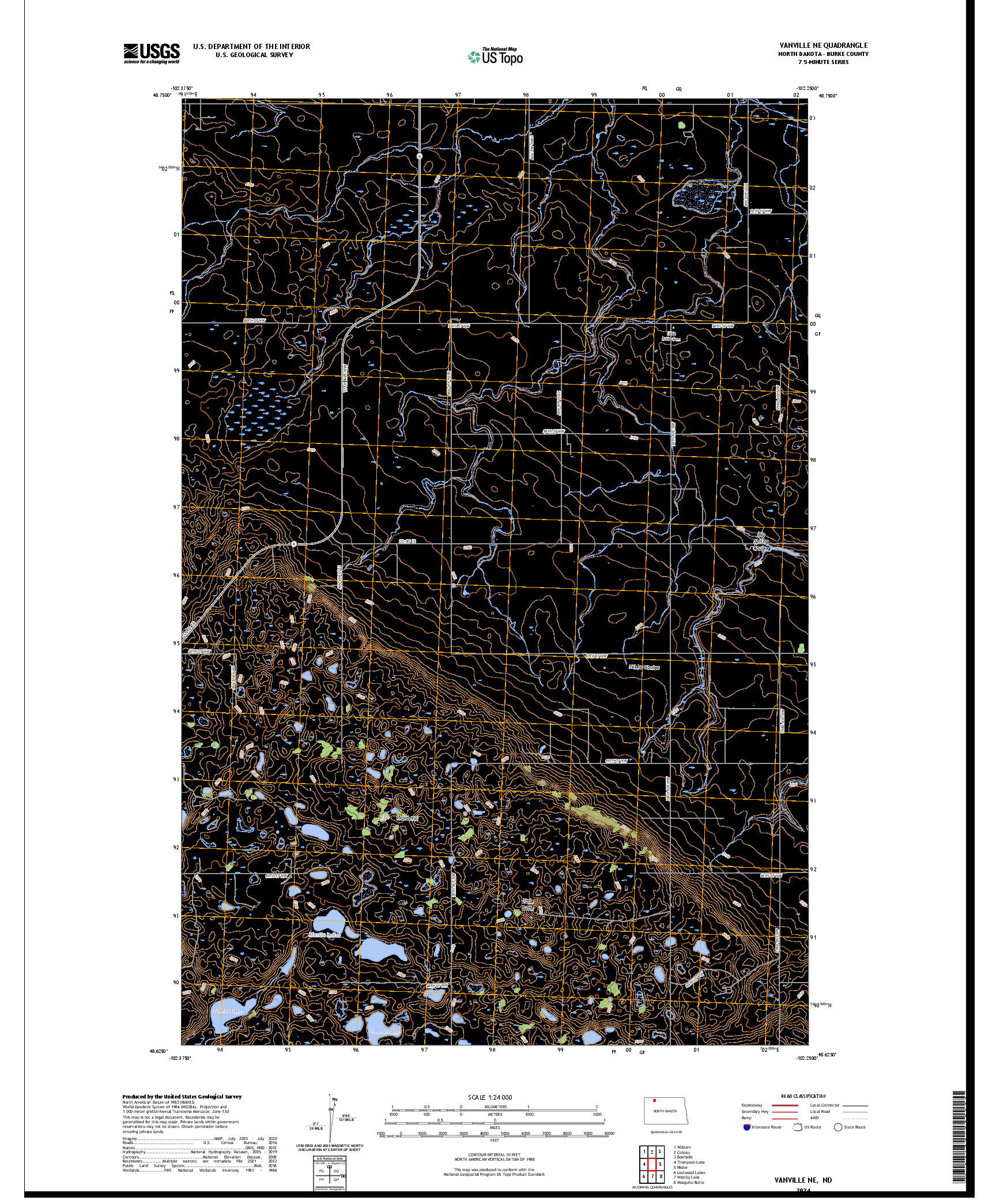 US TOPO 7.5-MINUTE MAP FOR VANVILLE NE, ND