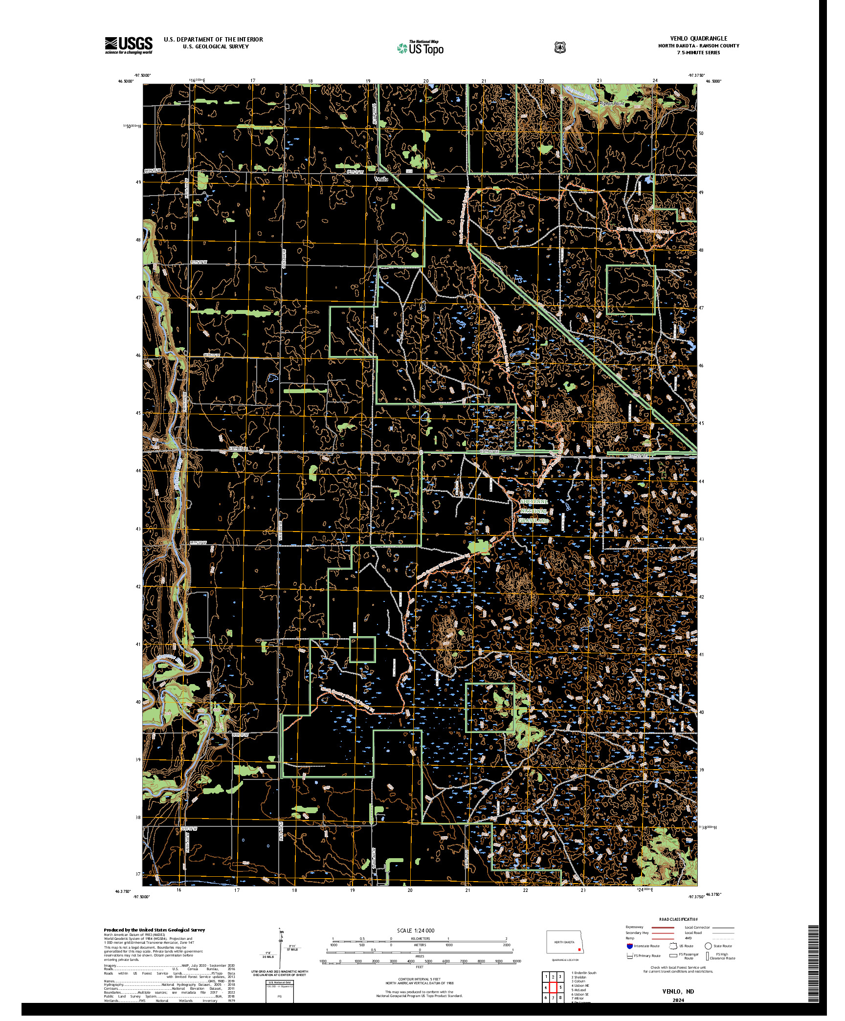 US TOPO 7.5-MINUTE MAP FOR VENLO, ND
