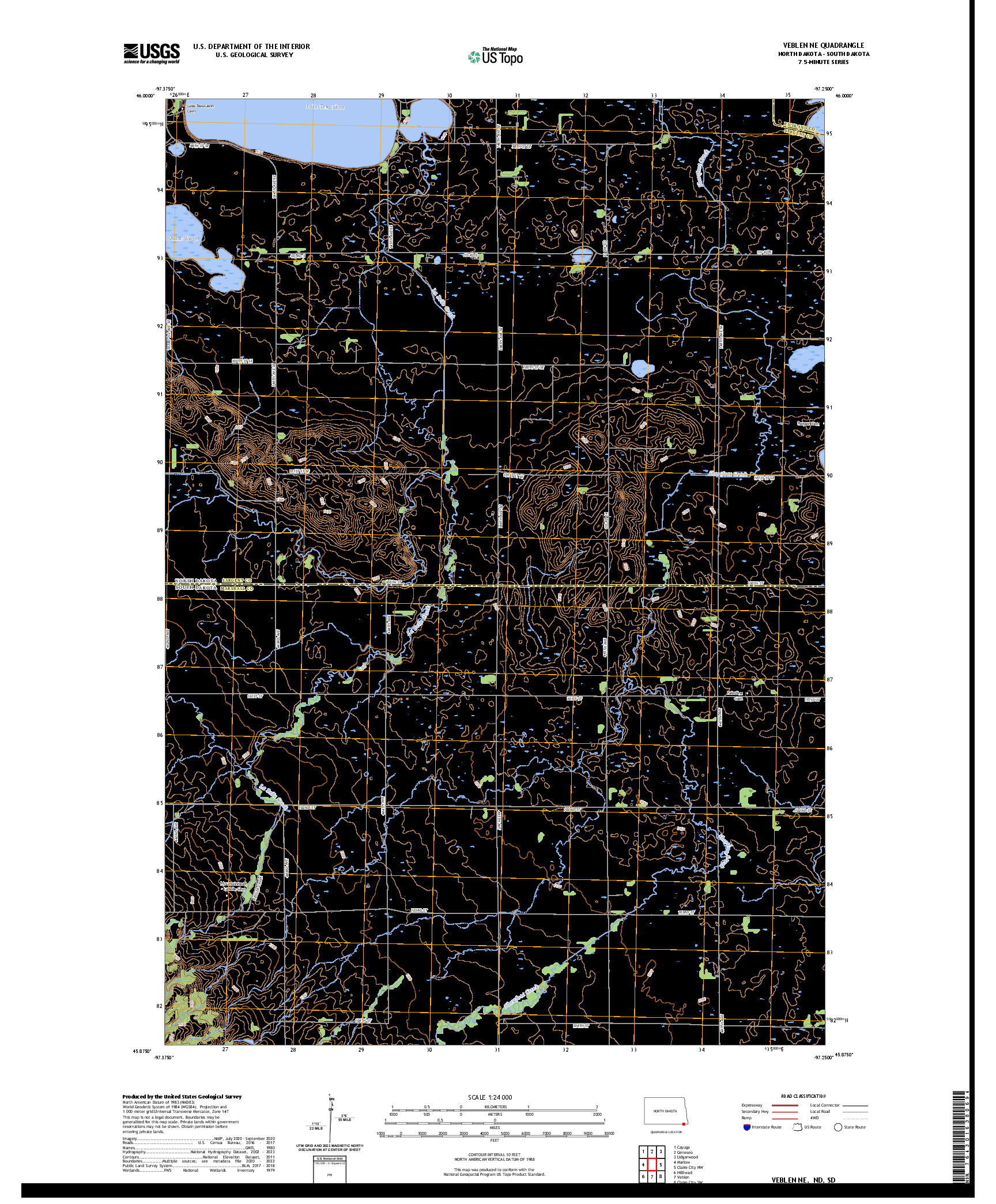 US TOPO 7.5-MINUTE MAP FOR VEBLEN NE, ND,SD