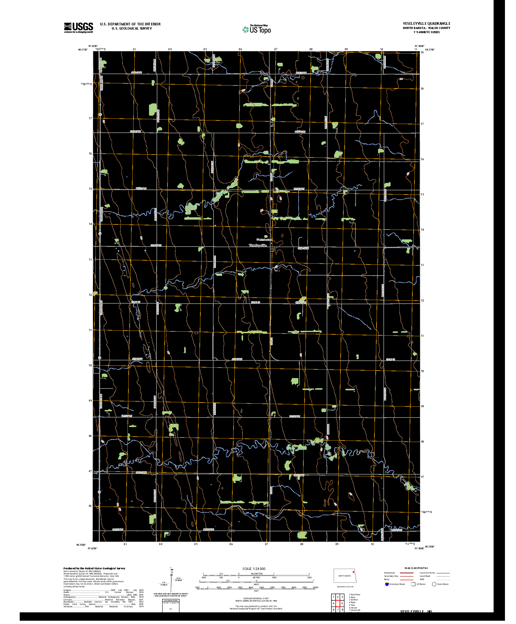 US TOPO 7.5-MINUTE MAP FOR VESELEYVILLE, ND