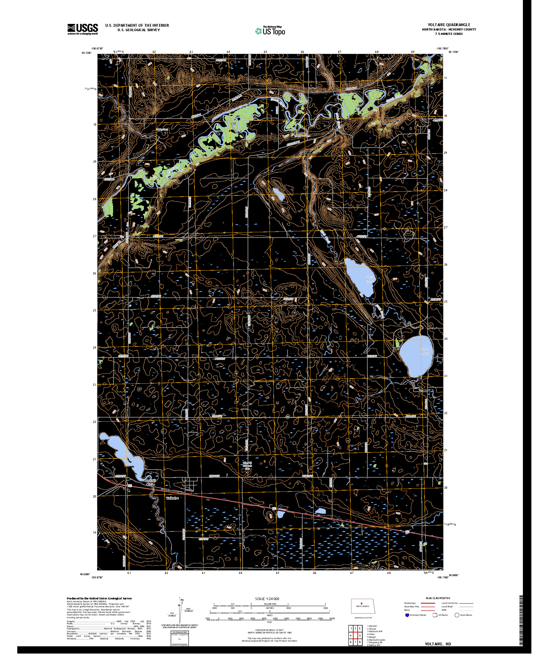 US TOPO 7.5-MINUTE MAP FOR VOLTAIRE, ND