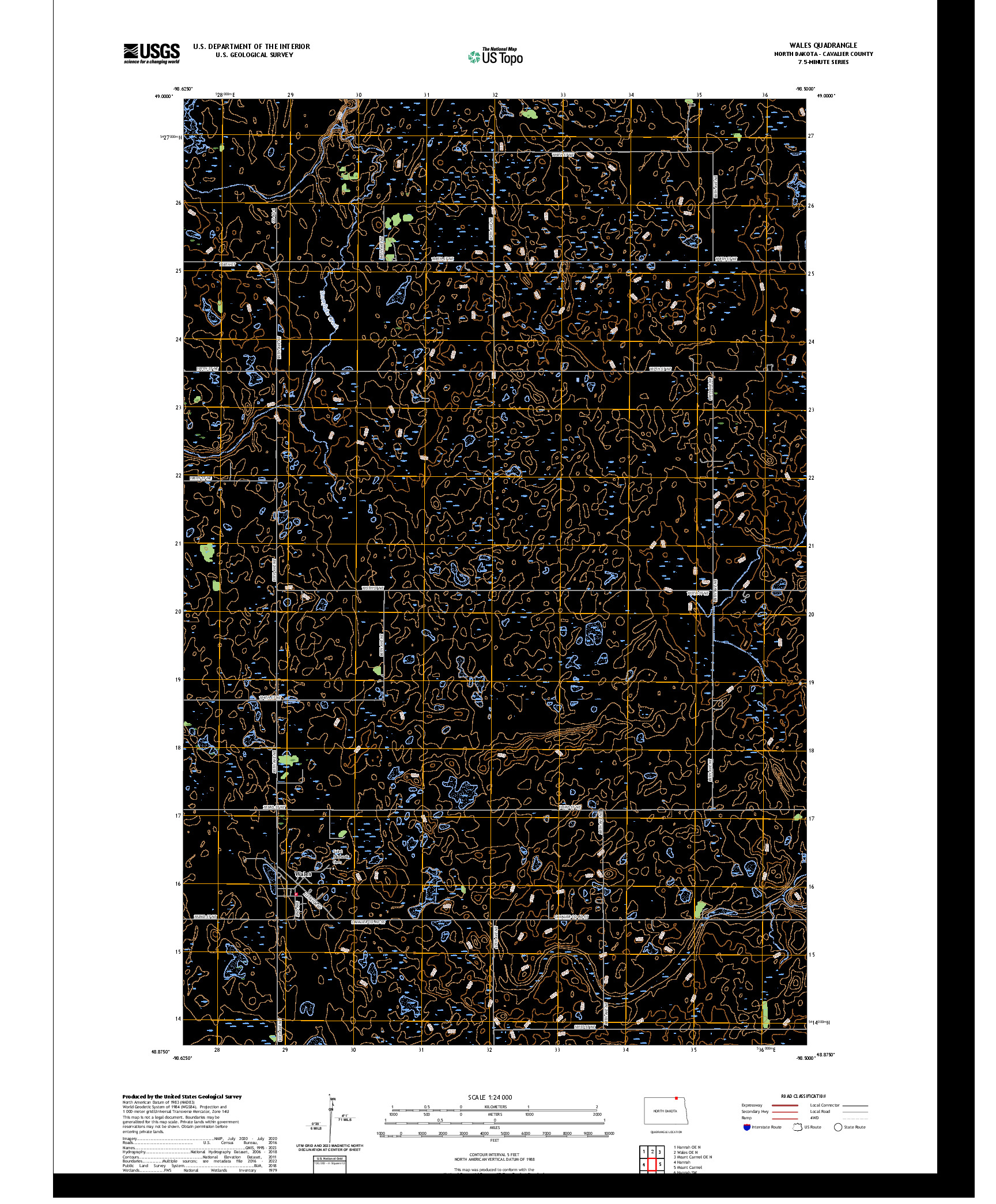US TOPO 7.5-MINUTE MAP FOR WALES, ND,MB