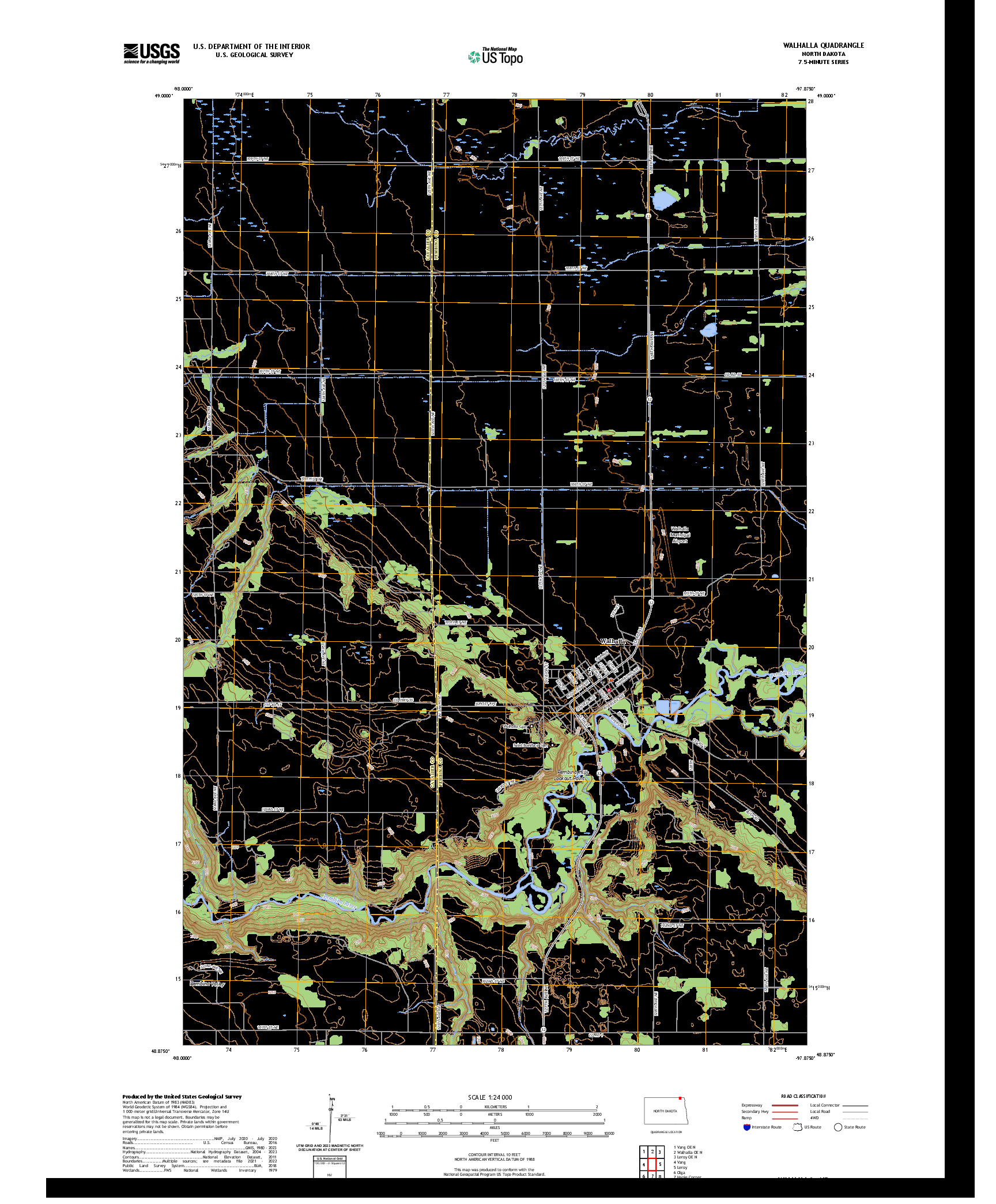 US TOPO 7.5-MINUTE MAP FOR WALHALLA, ND