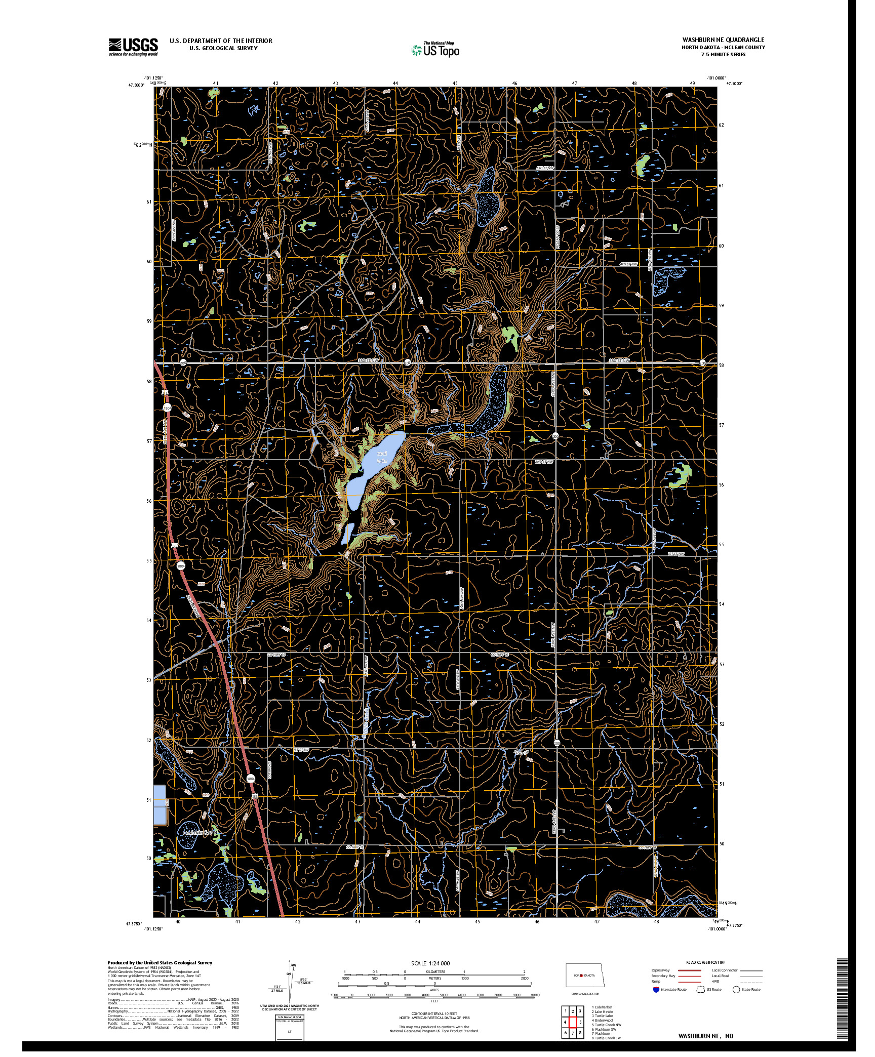 US TOPO 7.5-MINUTE MAP FOR WASHBURN NE, ND
