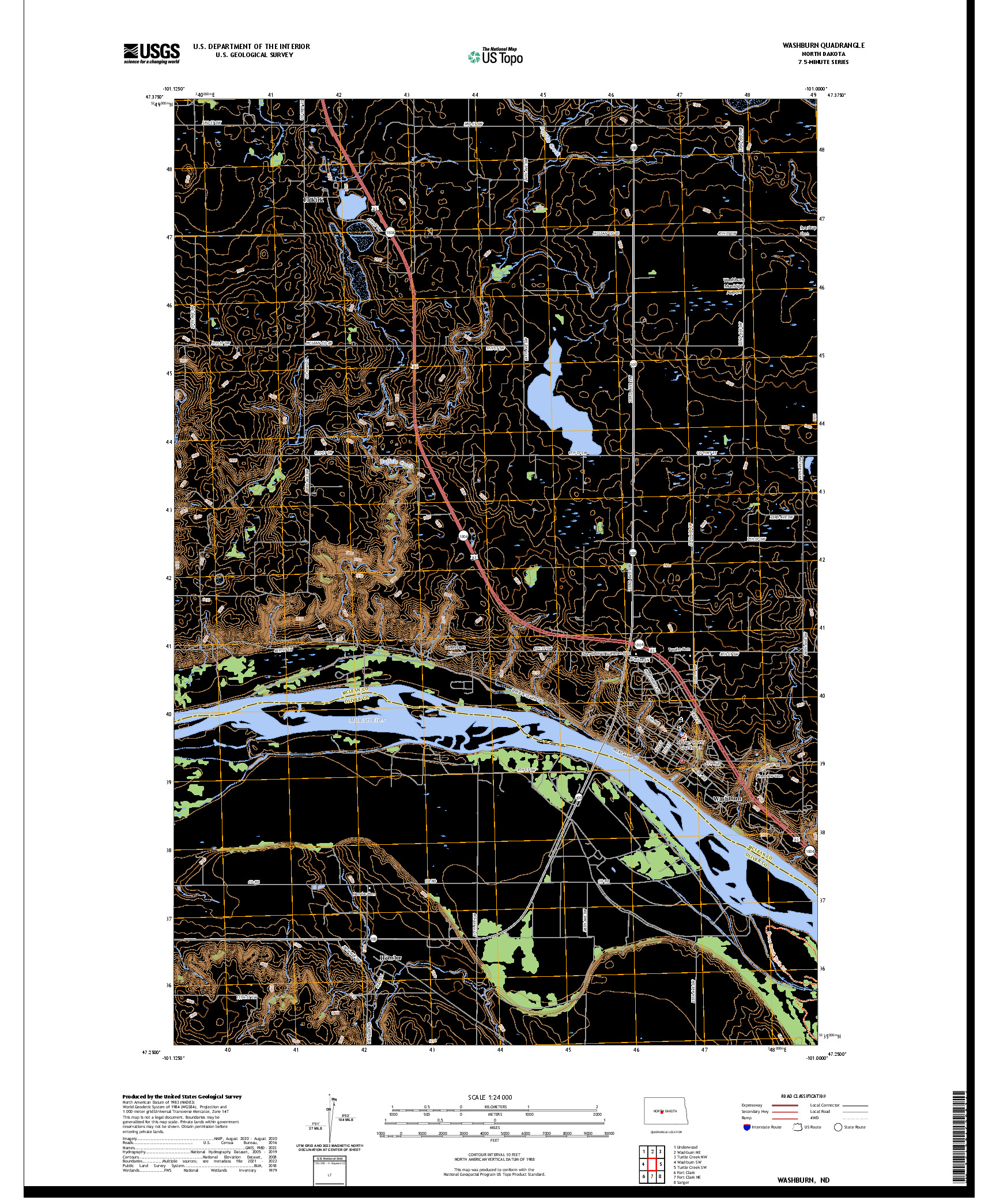 US TOPO 7.5-MINUTE MAP FOR WASHBURN, ND
