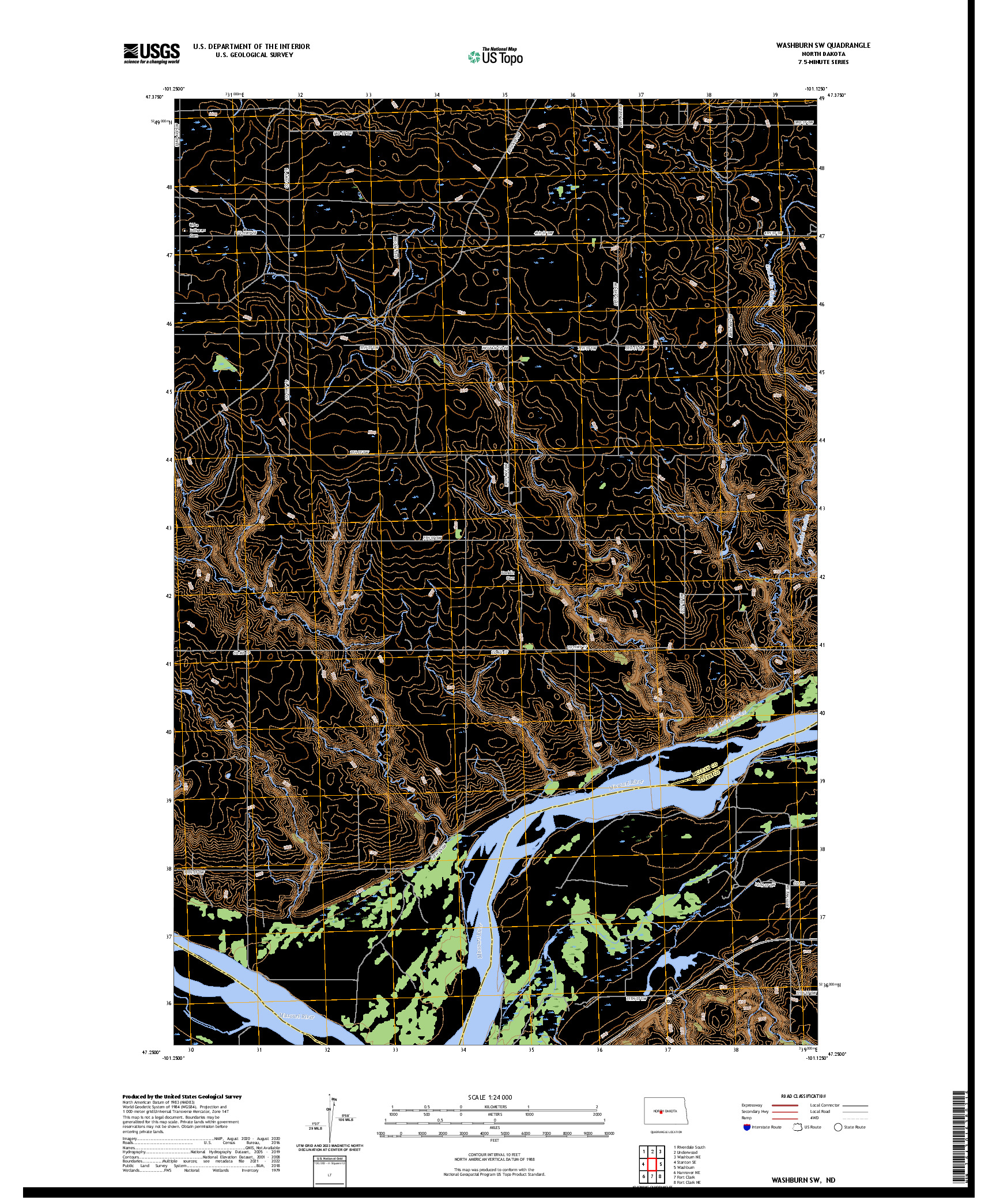 US TOPO 7.5-MINUTE MAP FOR WASHBURN SW, ND