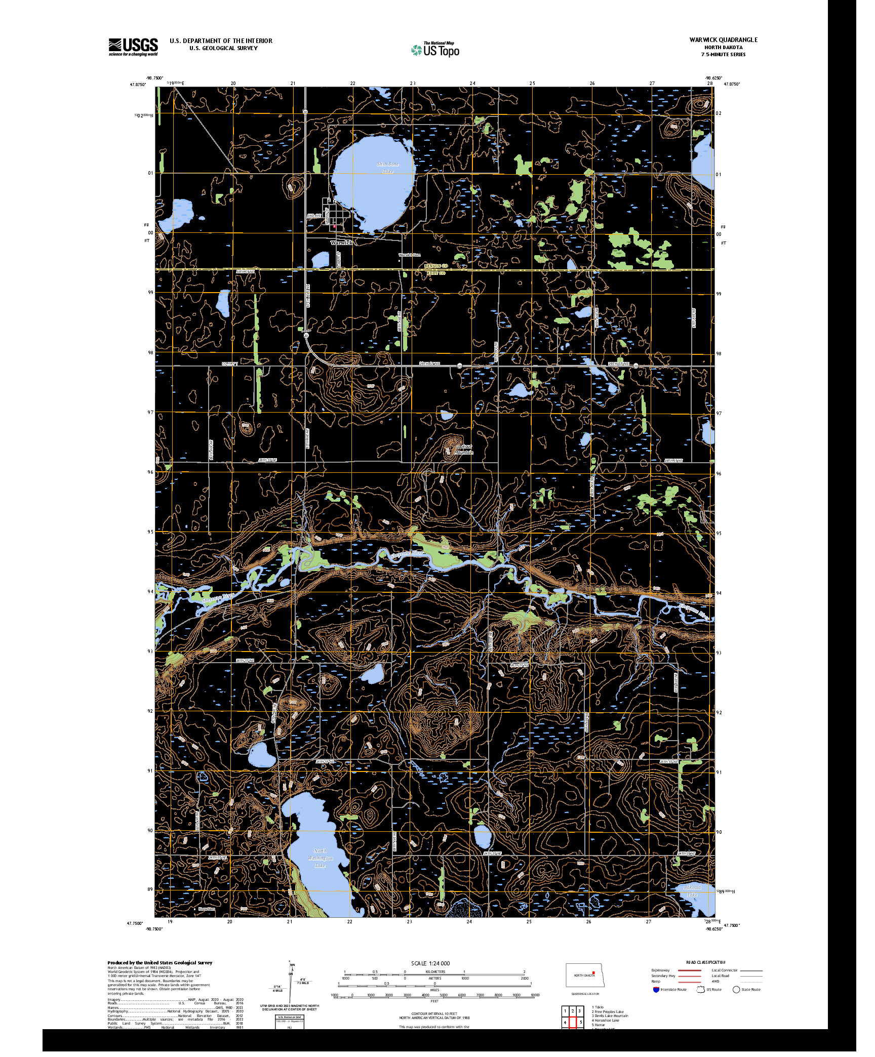 US TOPO 7.5-MINUTE MAP FOR WARWICK, ND