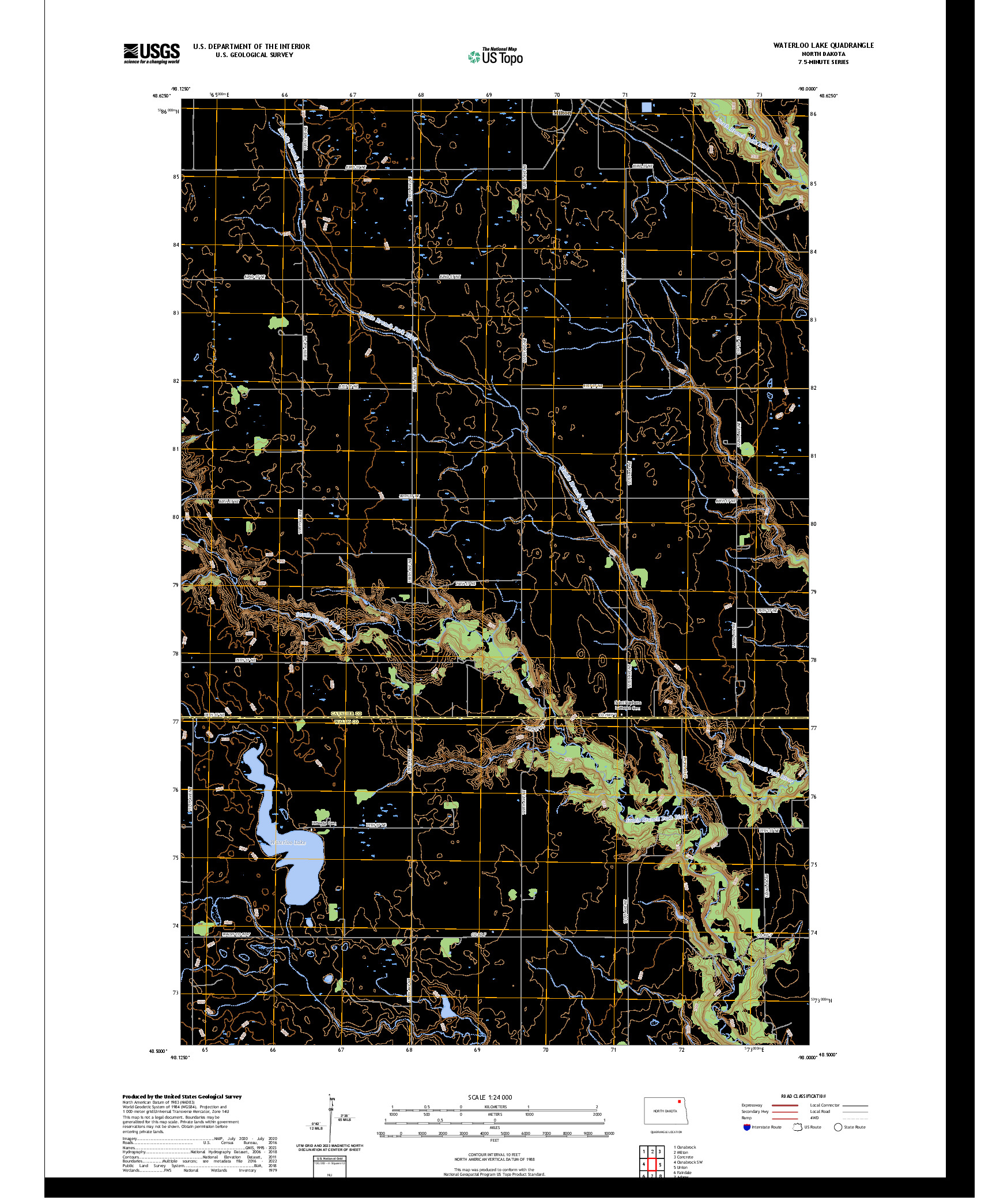 US TOPO 7.5-MINUTE MAP FOR WATERLOO LAKE, ND