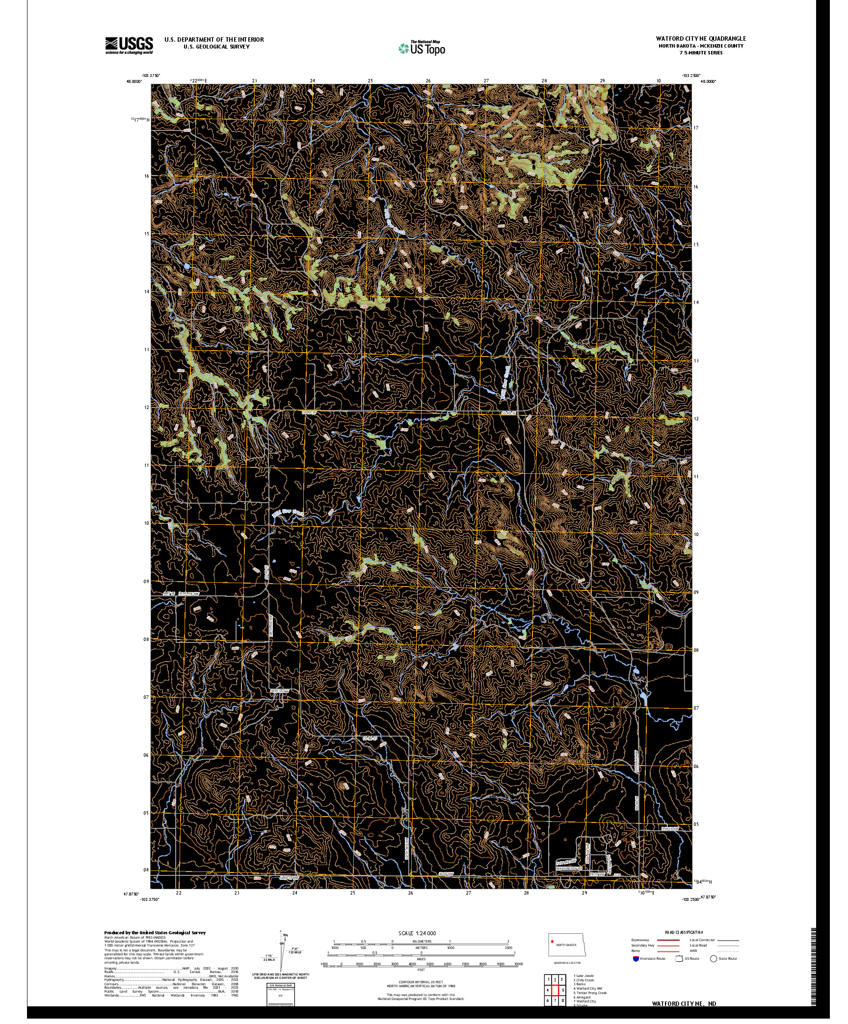 US TOPO 7.5-MINUTE MAP FOR WATFORD CITY NE, ND