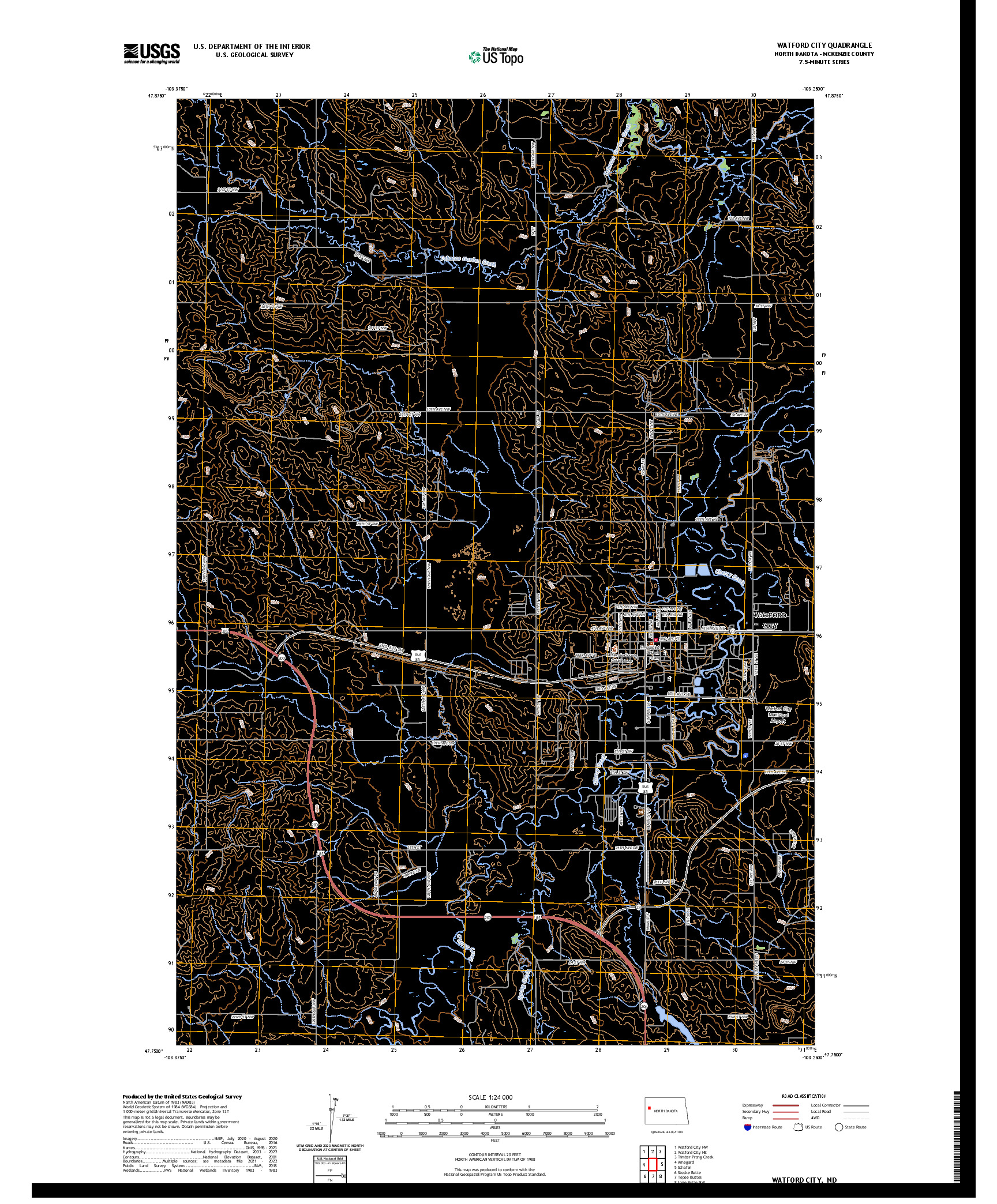 US TOPO 7.5-MINUTE MAP FOR WATFORD CITY, ND