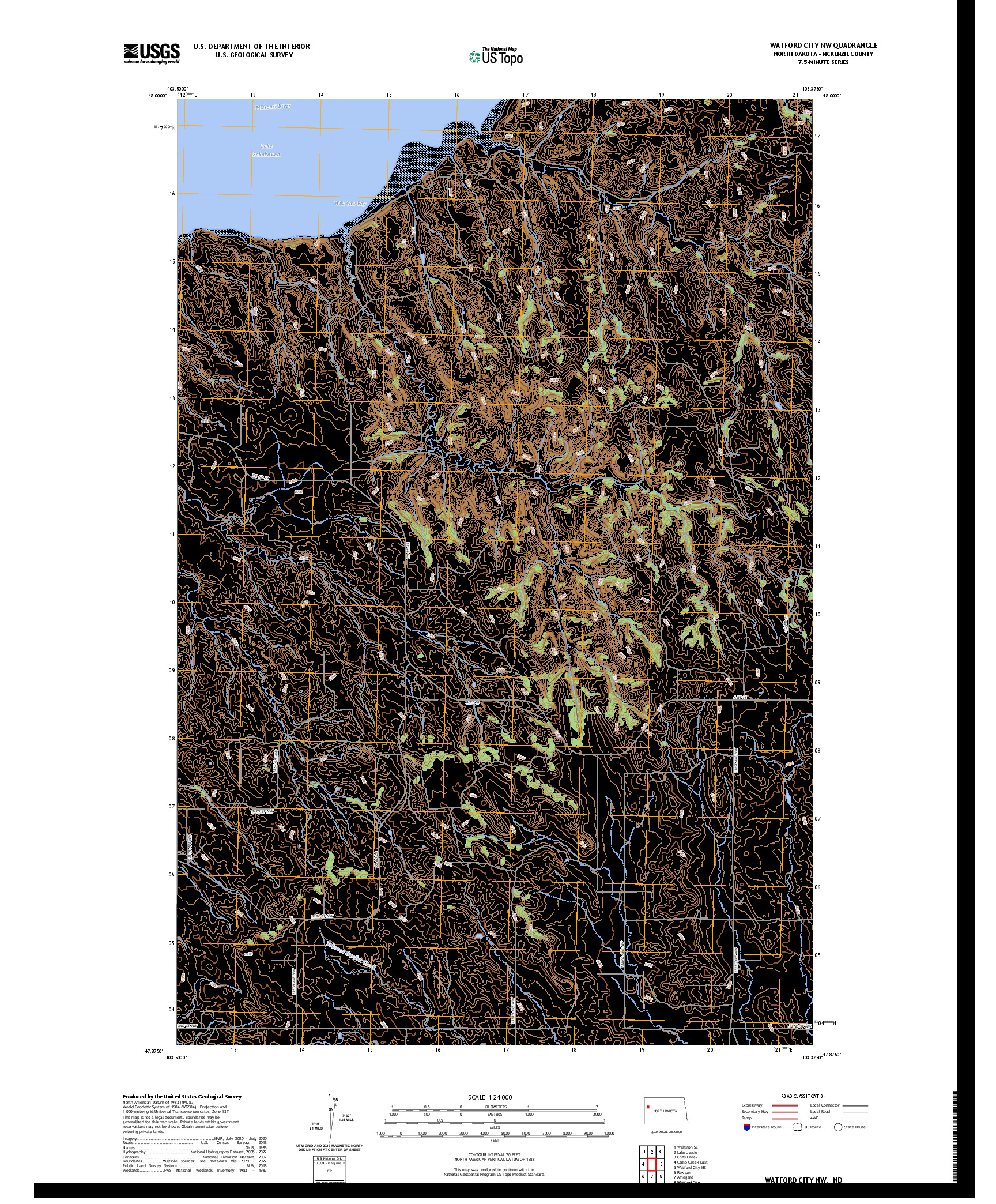 US TOPO 7.5-MINUTE MAP FOR WATFORD CITY NW, ND