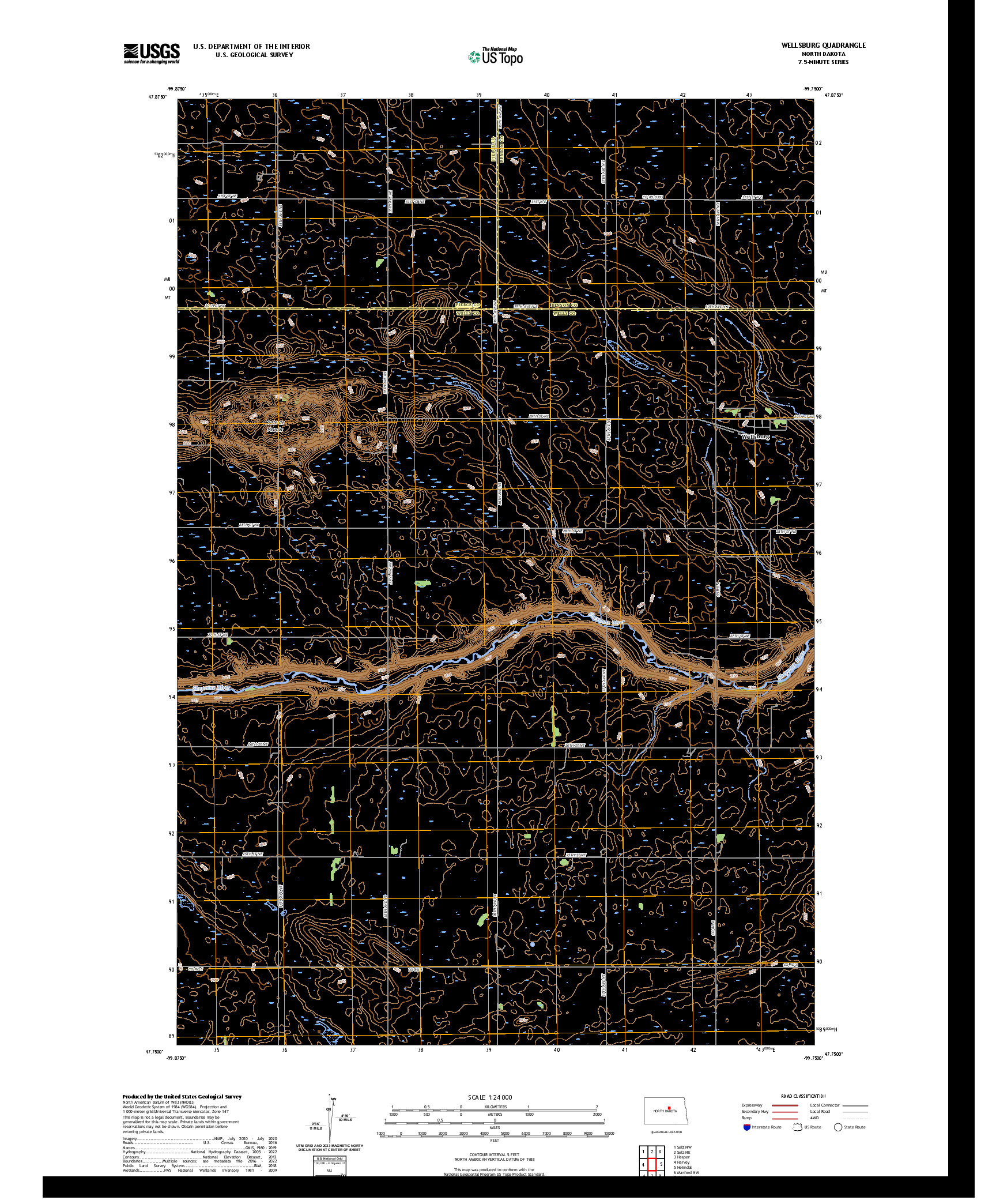 US TOPO 7.5-MINUTE MAP FOR WELLSBURG, ND