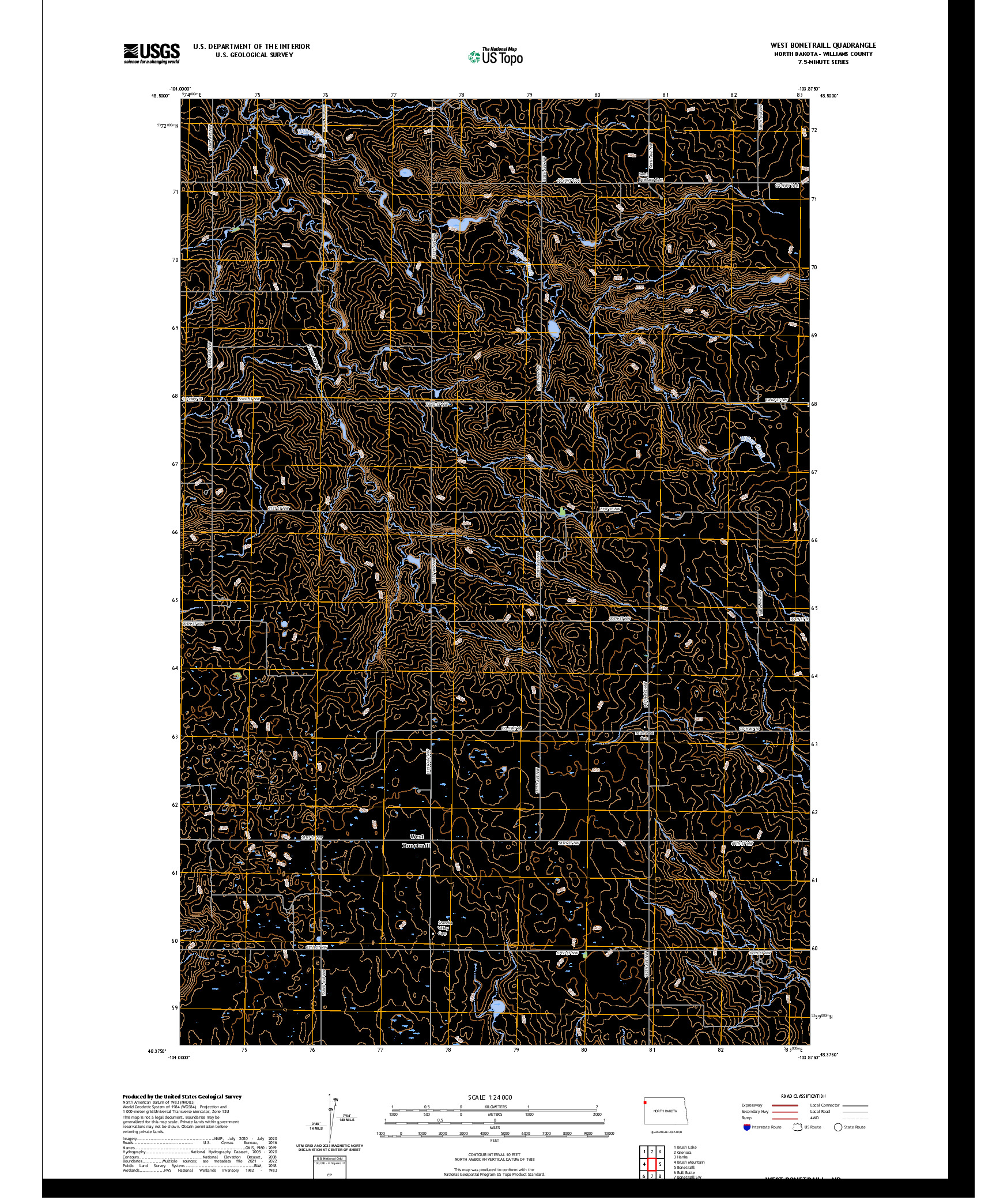 US TOPO 7.5-MINUTE MAP FOR WEST BONETRAILL, ND