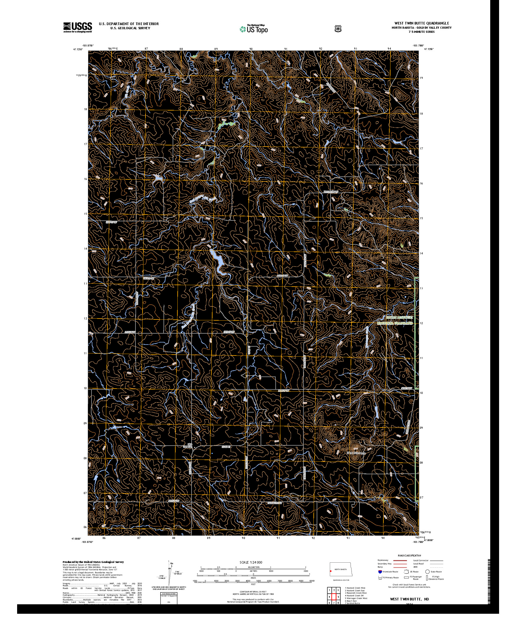 US TOPO 7.5-MINUTE MAP FOR WEST TWIN BUTTE, ND