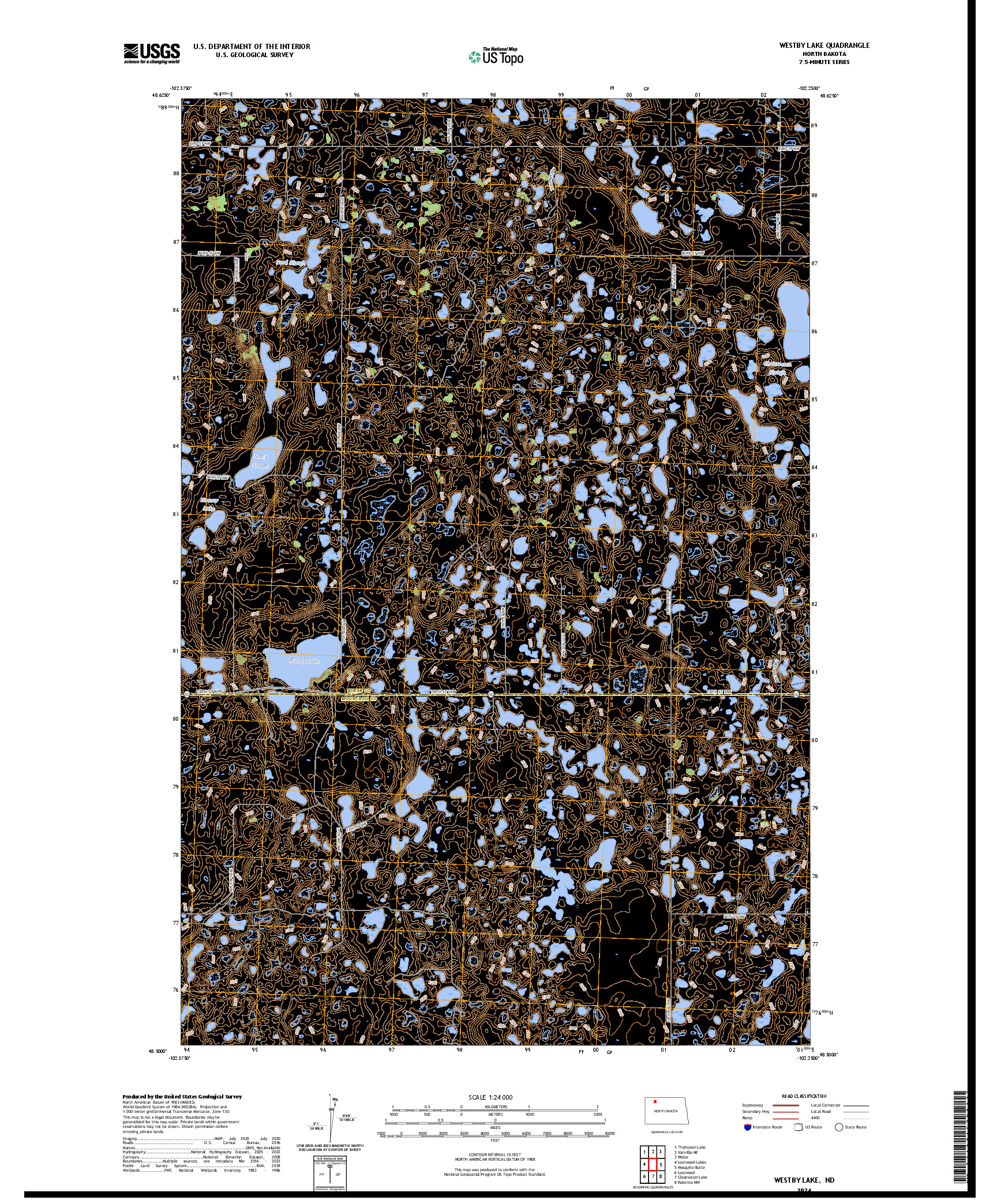 US TOPO 7.5-MINUTE MAP FOR WESTBY LAKE, ND