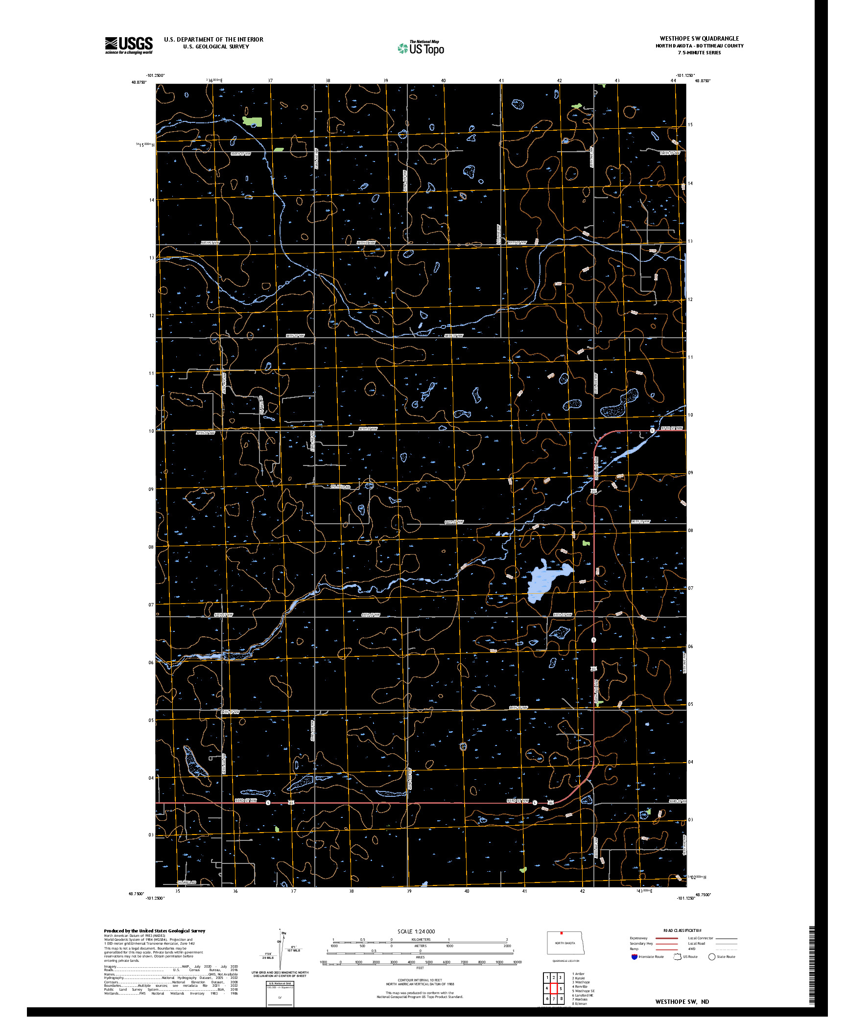 US TOPO 7.5-MINUTE MAP FOR WESTHOPE SW, ND