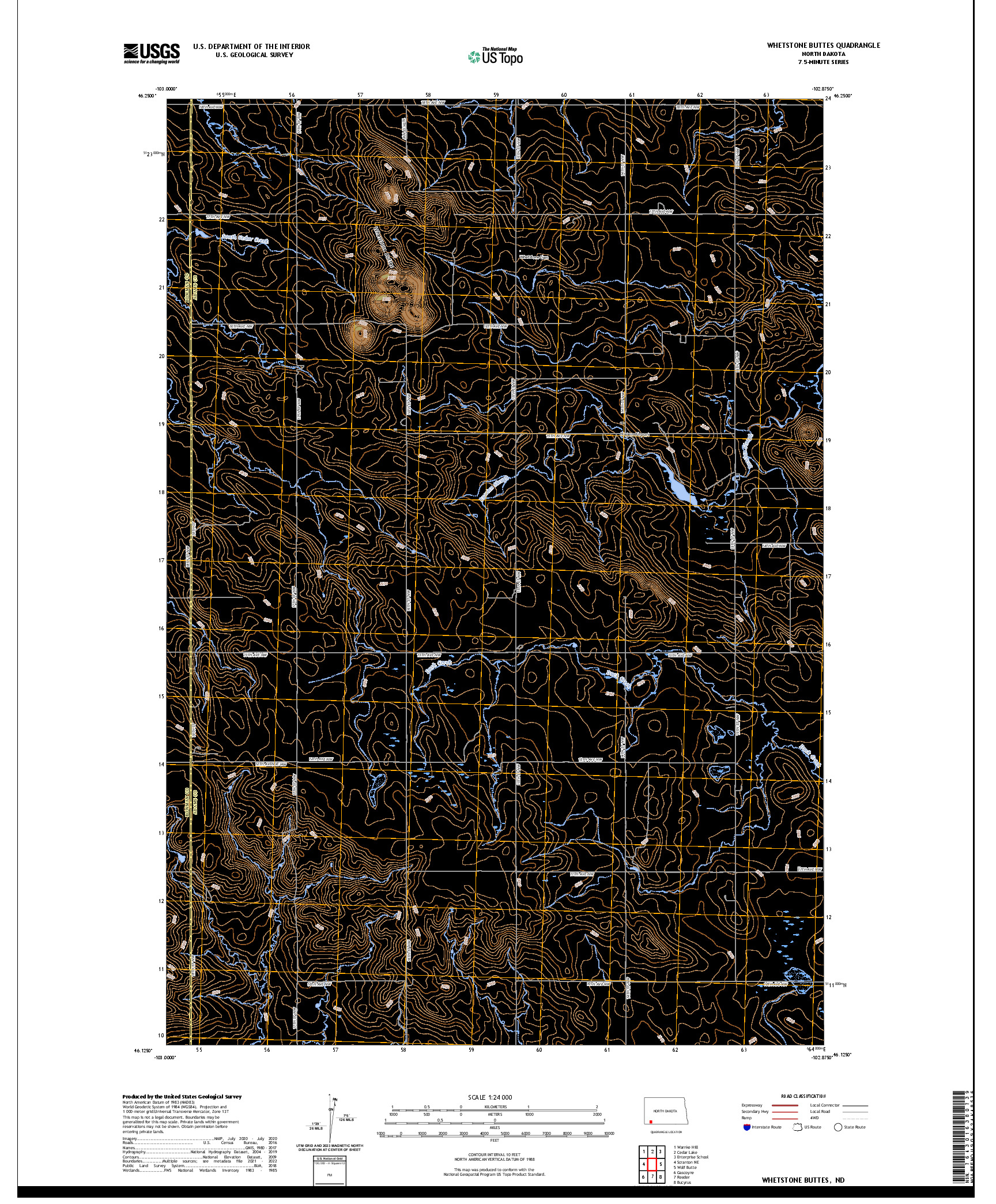US TOPO 7.5-MINUTE MAP FOR WHETSTONE BUTTES, ND