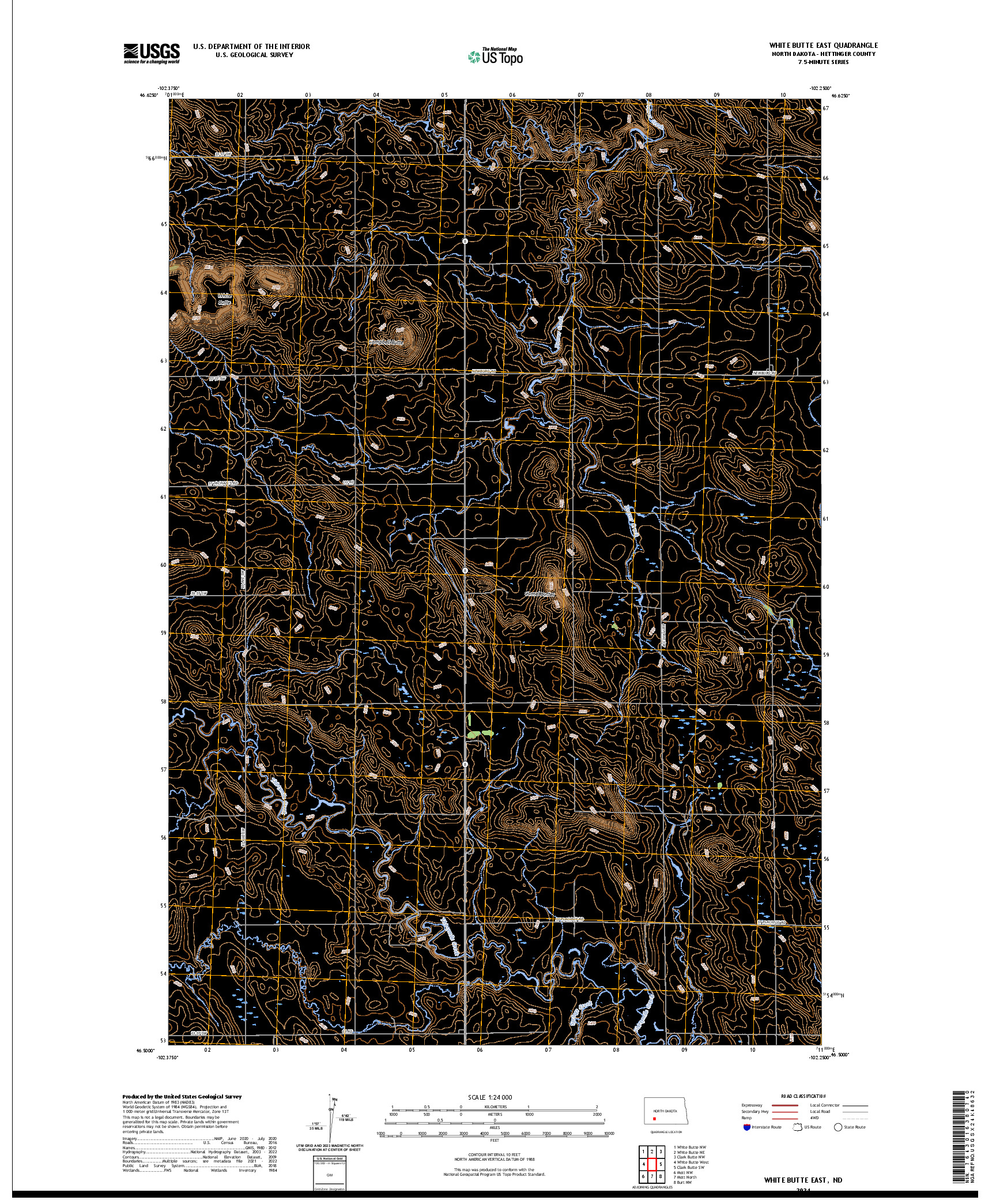 US TOPO 7.5-MINUTE MAP FOR WHITE BUTTE EAST, ND