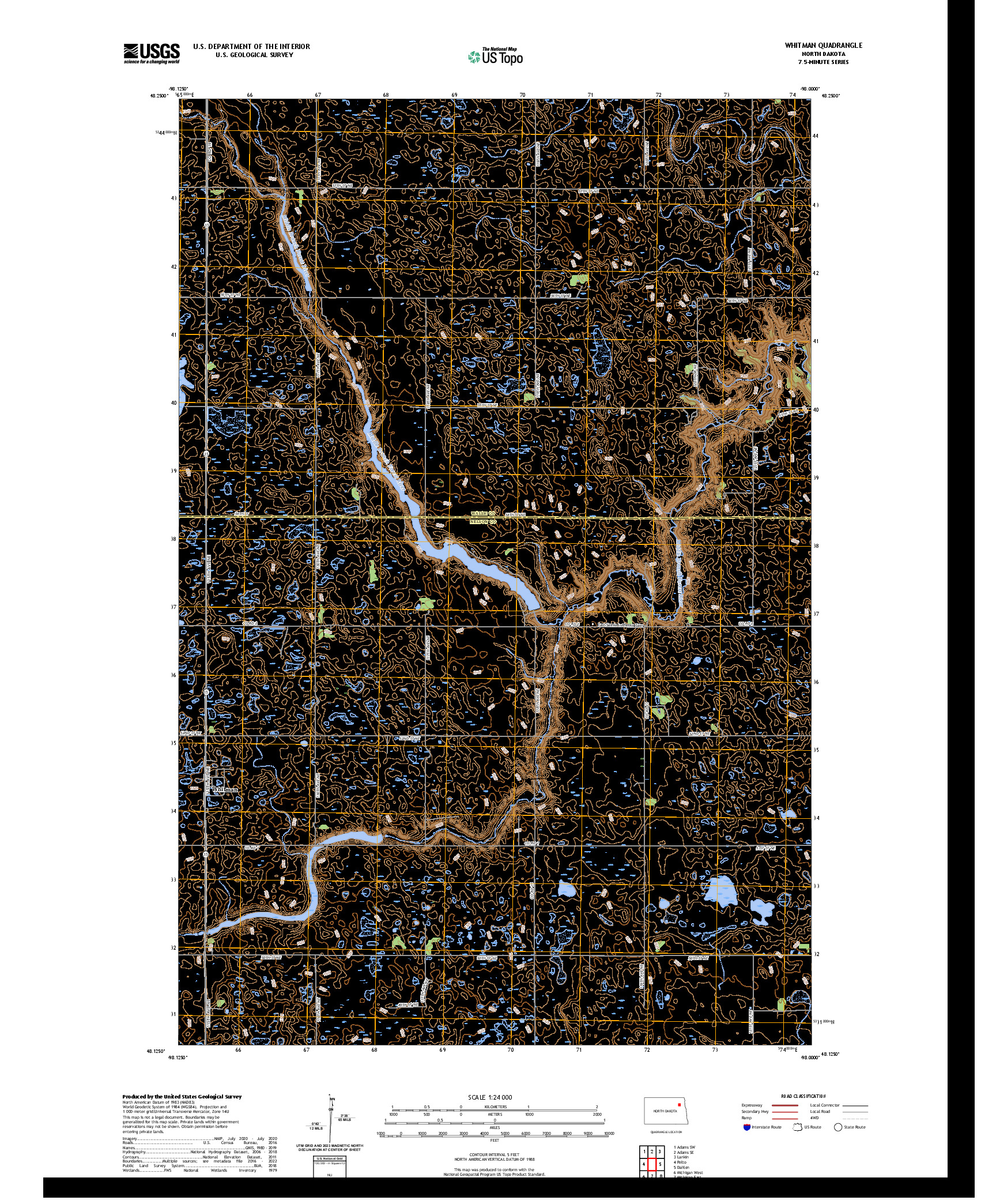 US TOPO 7.5-MINUTE MAP FOR WHITMAN, ND