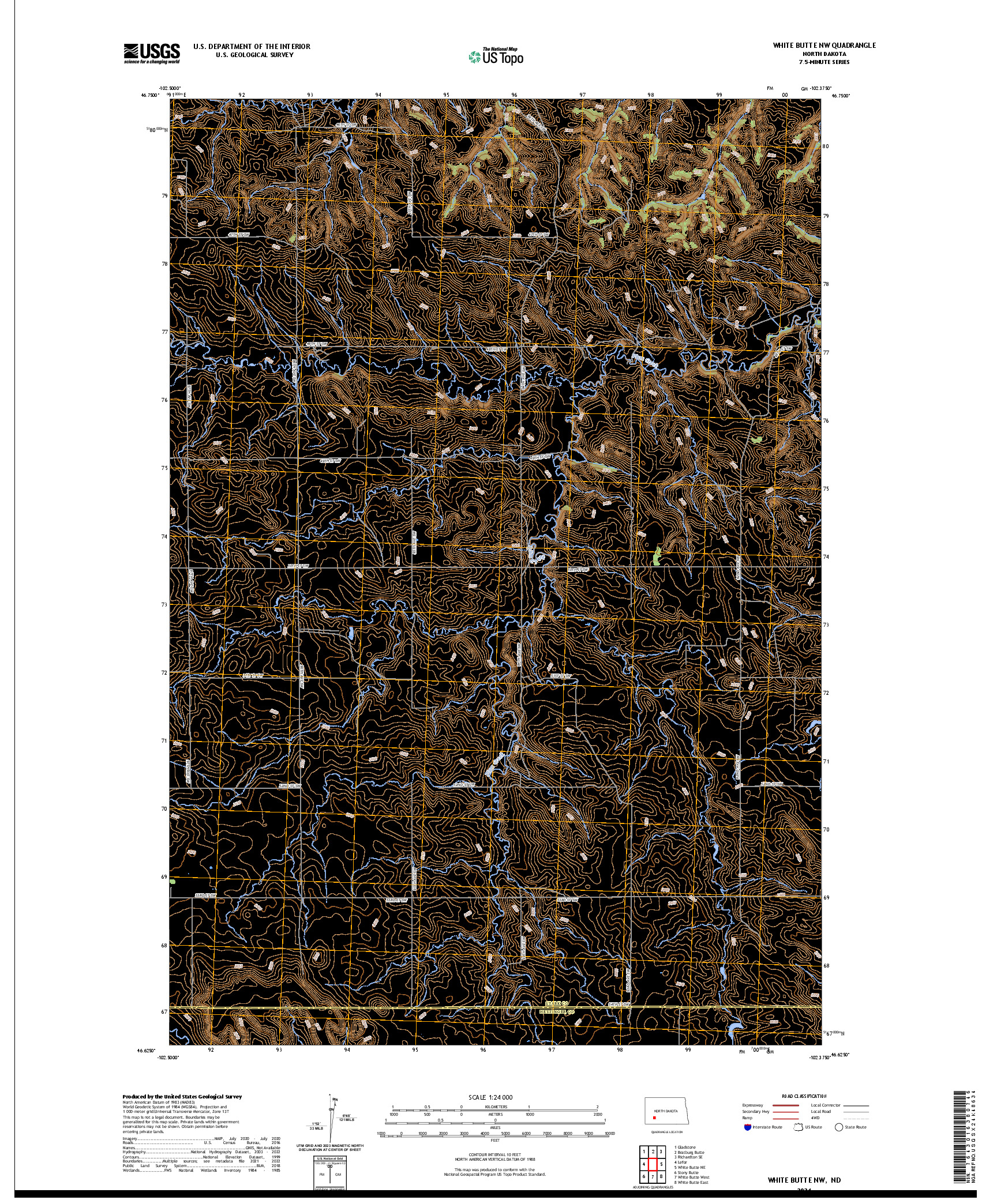 US TOPO 7.5-MINUTE MAP FOR WHITE BUTTE NW, ND