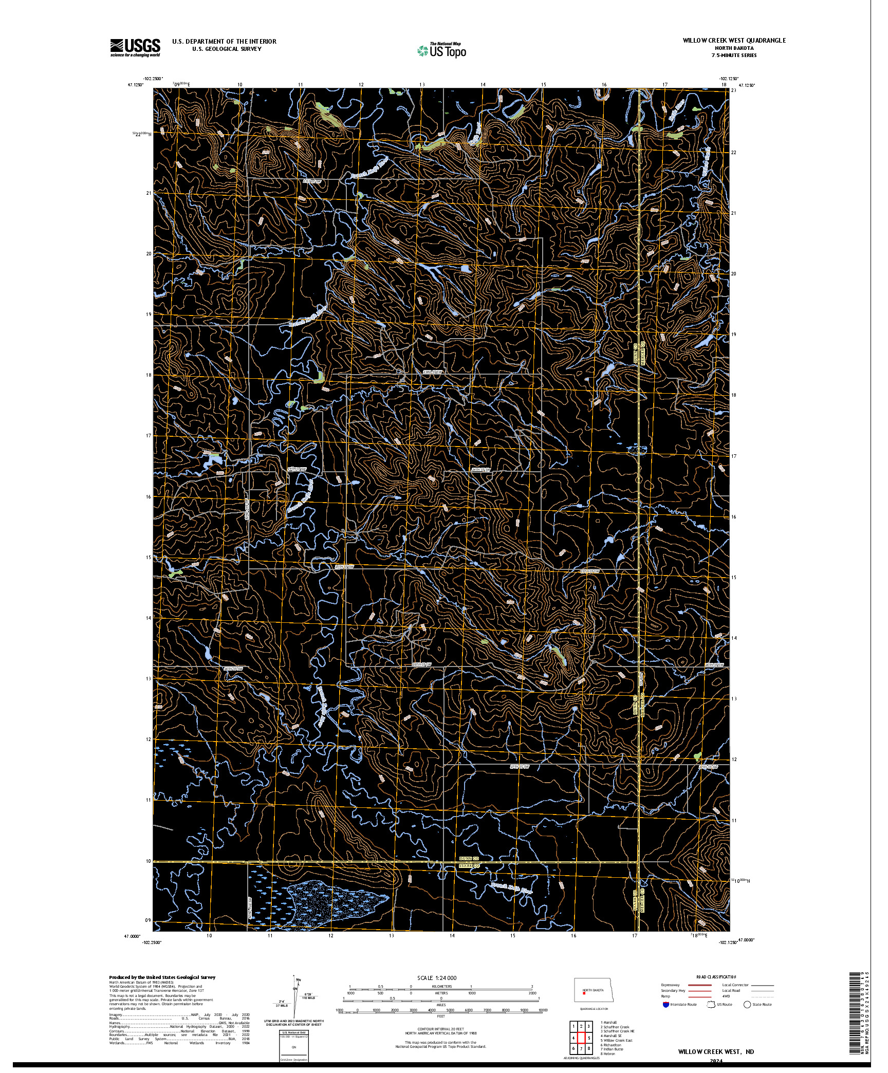 US TOPO 7.5-MINUTE MAP FOR WILLOW CREEK WEST, ND