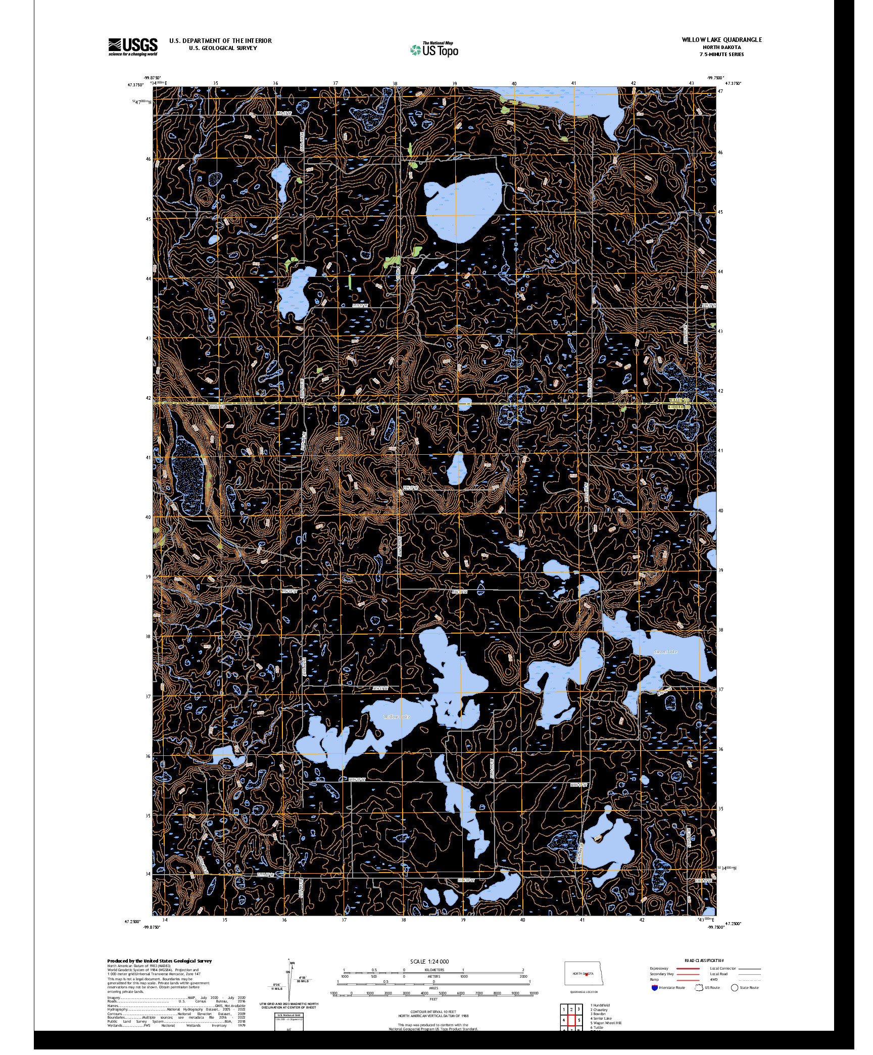 US TOPO 7.5-MINUTE MAP FOR WILLOW LAKE, ND