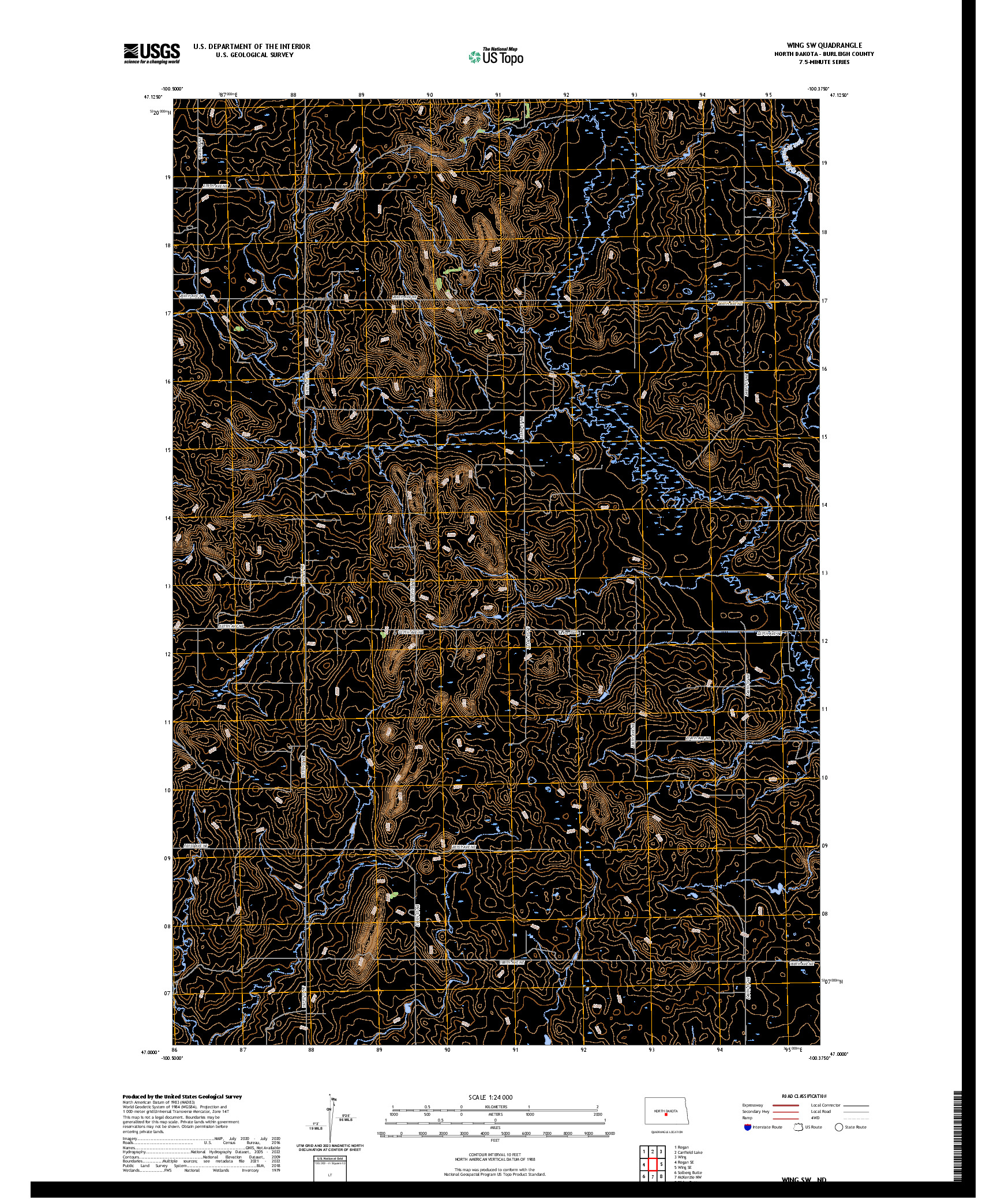 US TOPO 7.5-MINUTE MAP FOR WING SW, ND