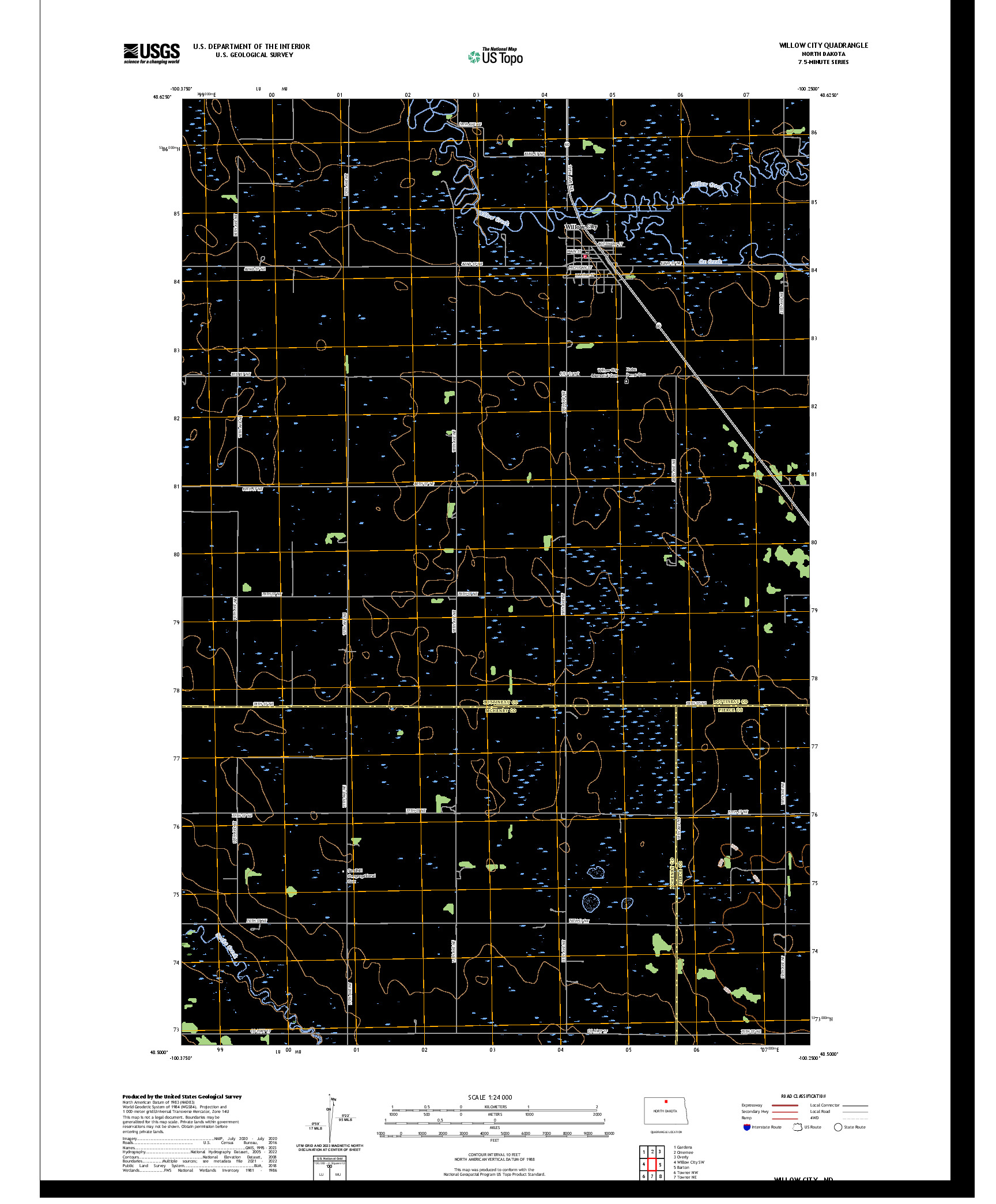 US TOPO 7.5-MINUTE MAP FOR WILLOW CITY, ND