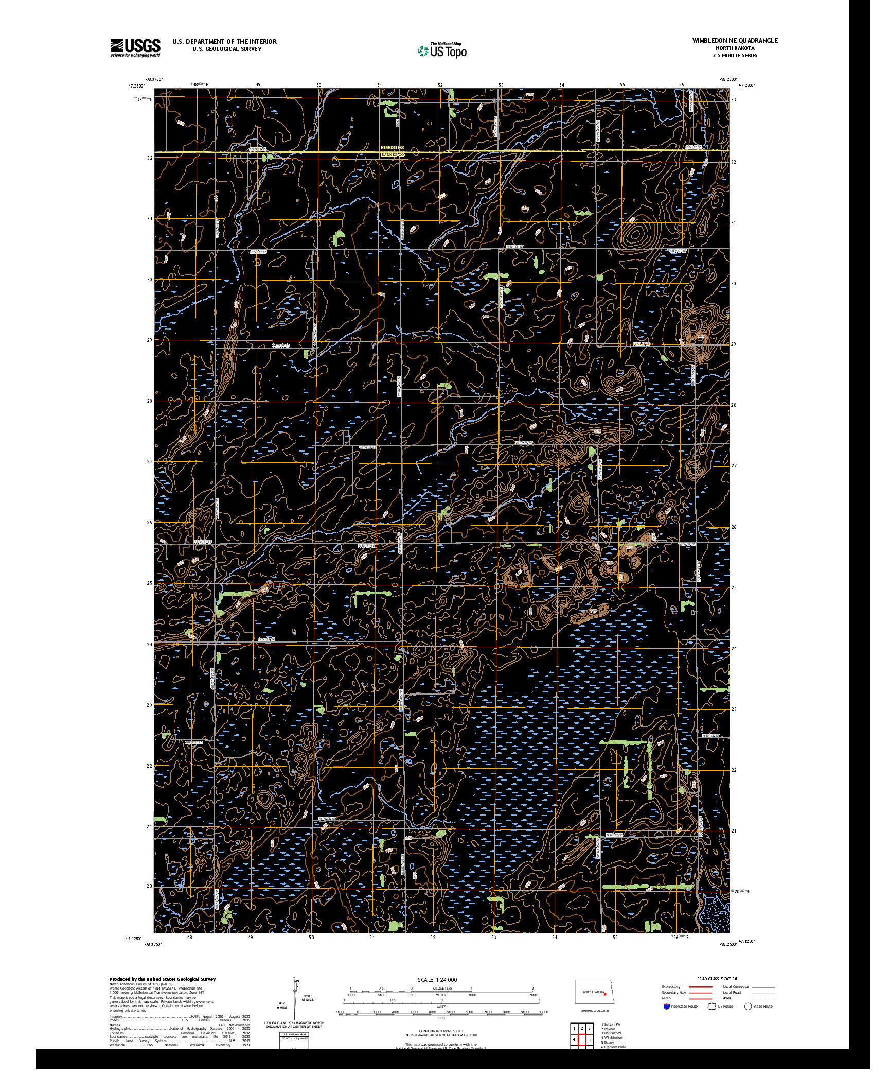 US TOPO 7.5-MINUTE MAP FOR WIMBLEDON NE, ND