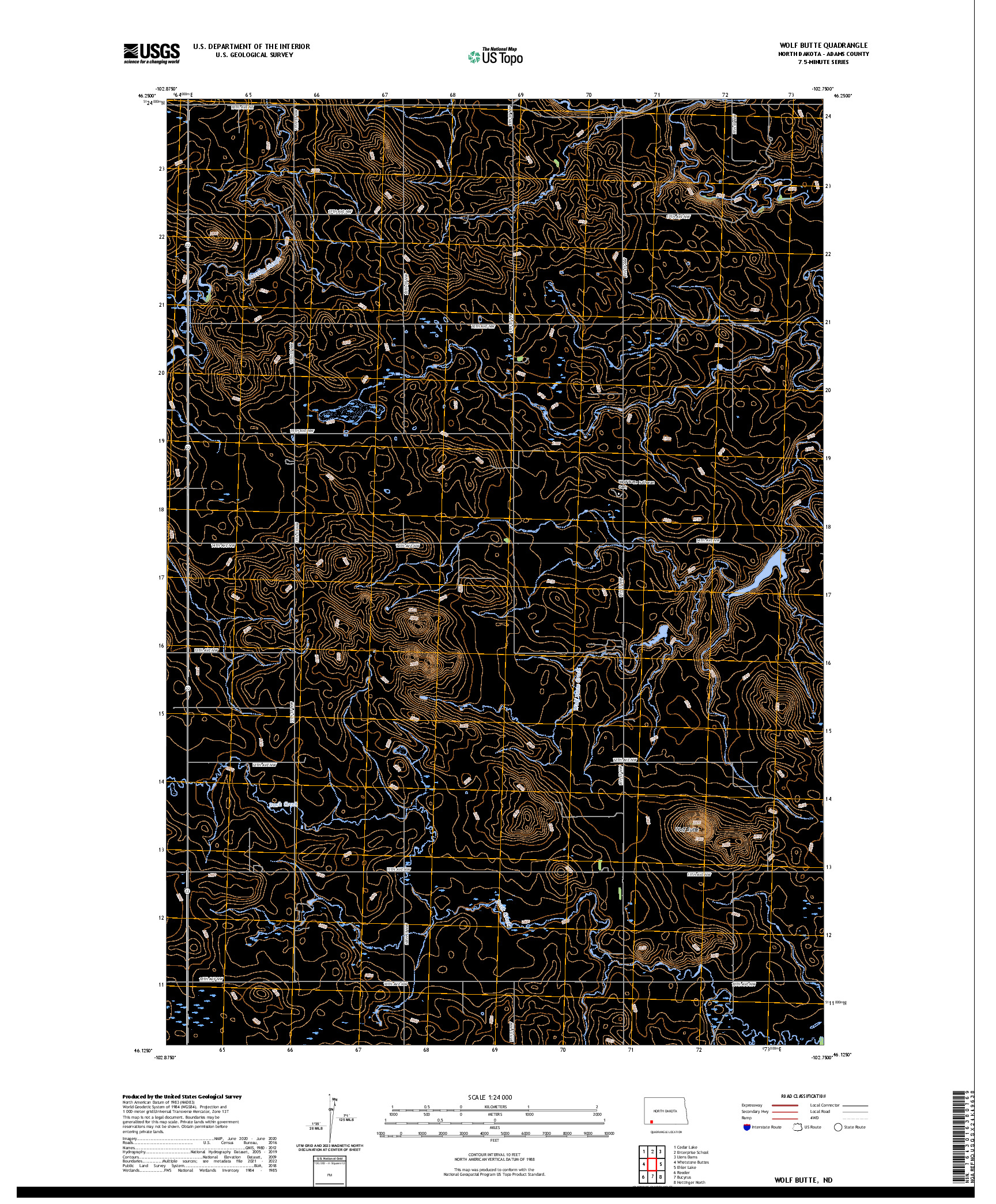 US TOPO 7.5-MINUTE MAP FOR WOLF BUTTE, ND
