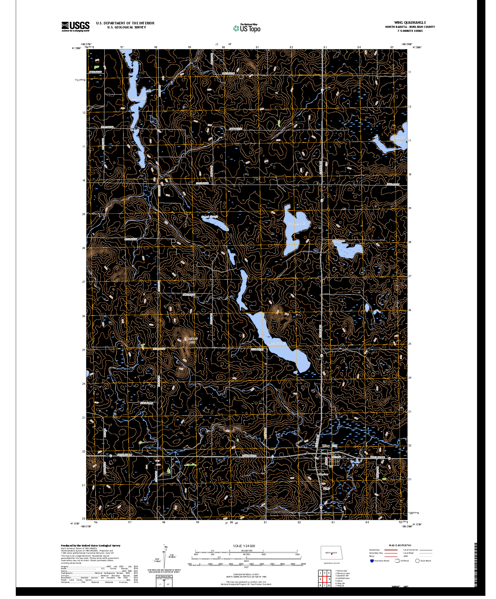 US TOPO 7.5-MINUTE MAP FOR WING, ND