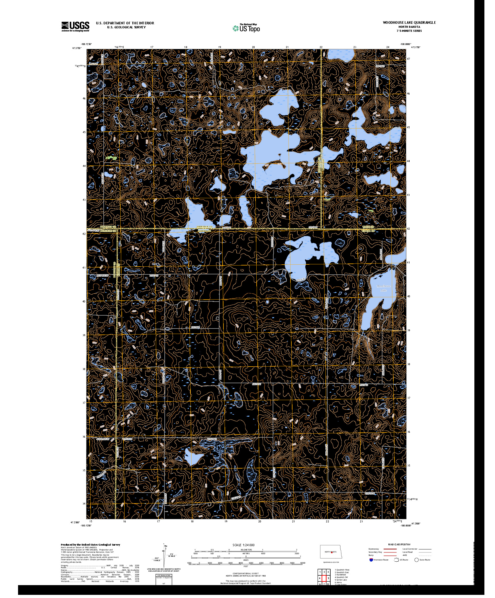 US TOPO 7.5-MINUTE MAP FOR WOODHOUSE LAKE, ND