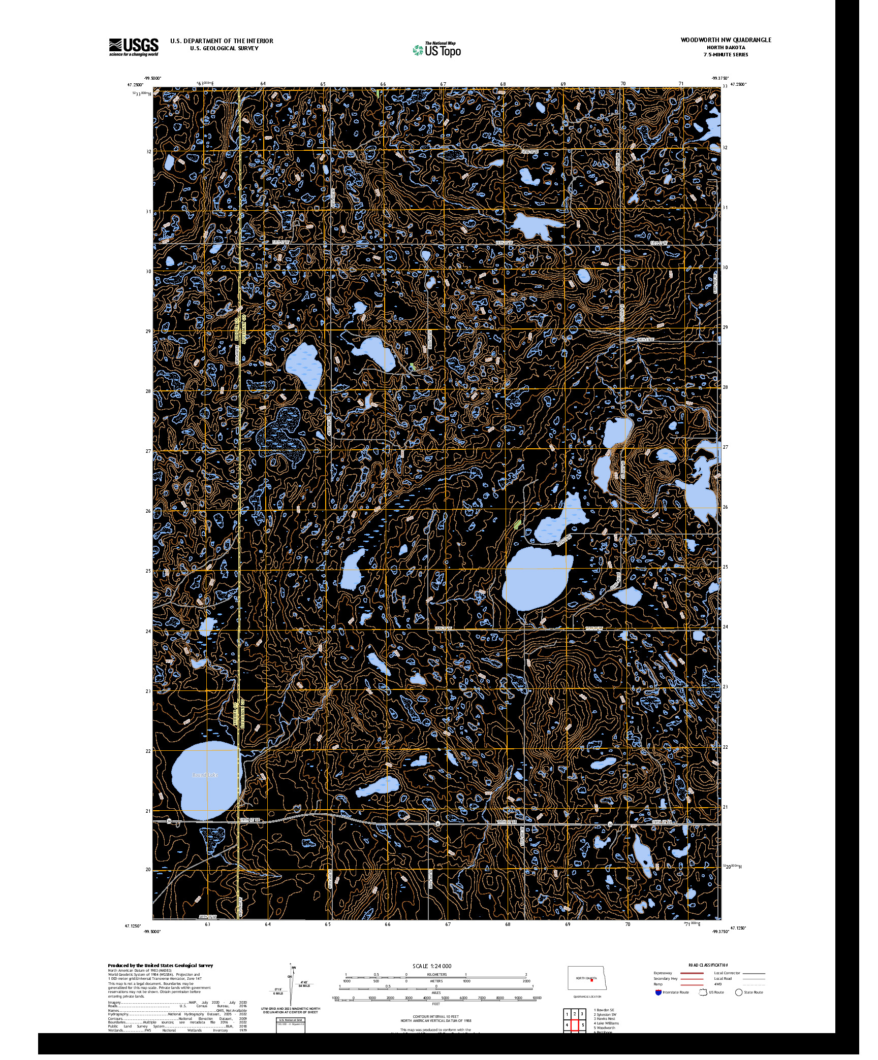 US TOPO 7.5-MINUTE MAP FOR WOODWORTH NW, ND