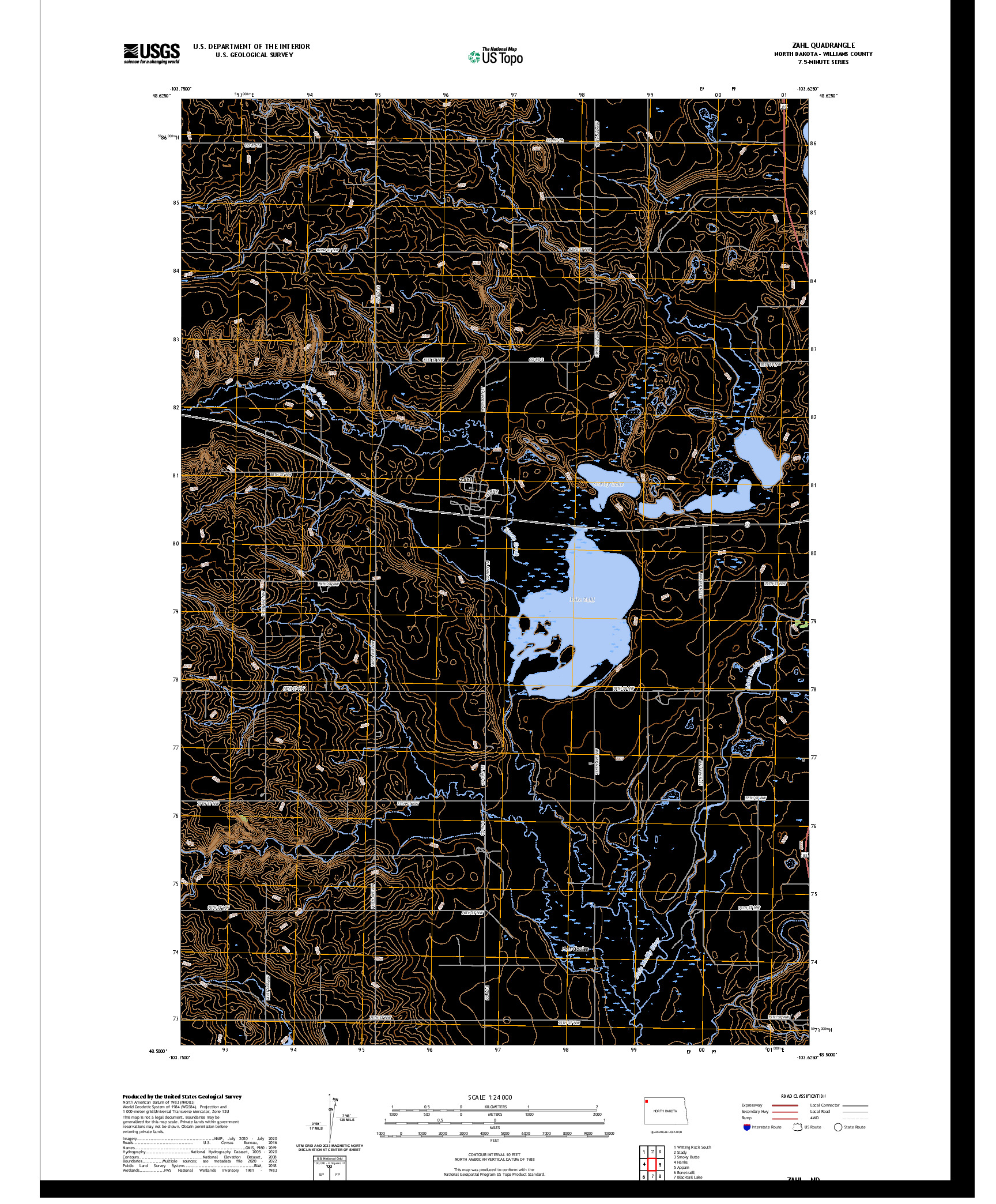 US TOPO 7.5-MINUTE MAP FOR ZAHL, ND
