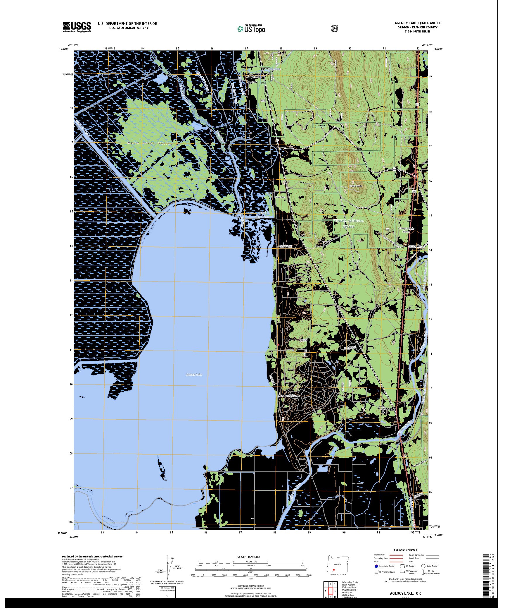 US TOPO 7.5-MINUTE MAP FOR AGENCY LAKE, OR