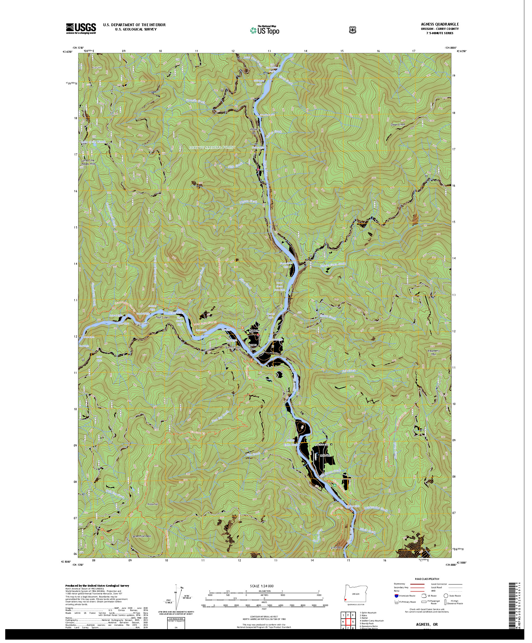 US TOPO 7.5-MINUTE MAP FOR AGNESS, OR