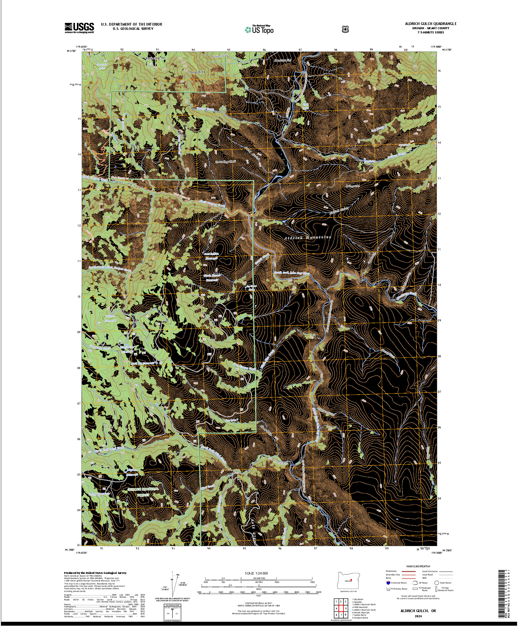 US TOPO 7.5-MINUTE MAP FOR ALDRICH GULCH, OR