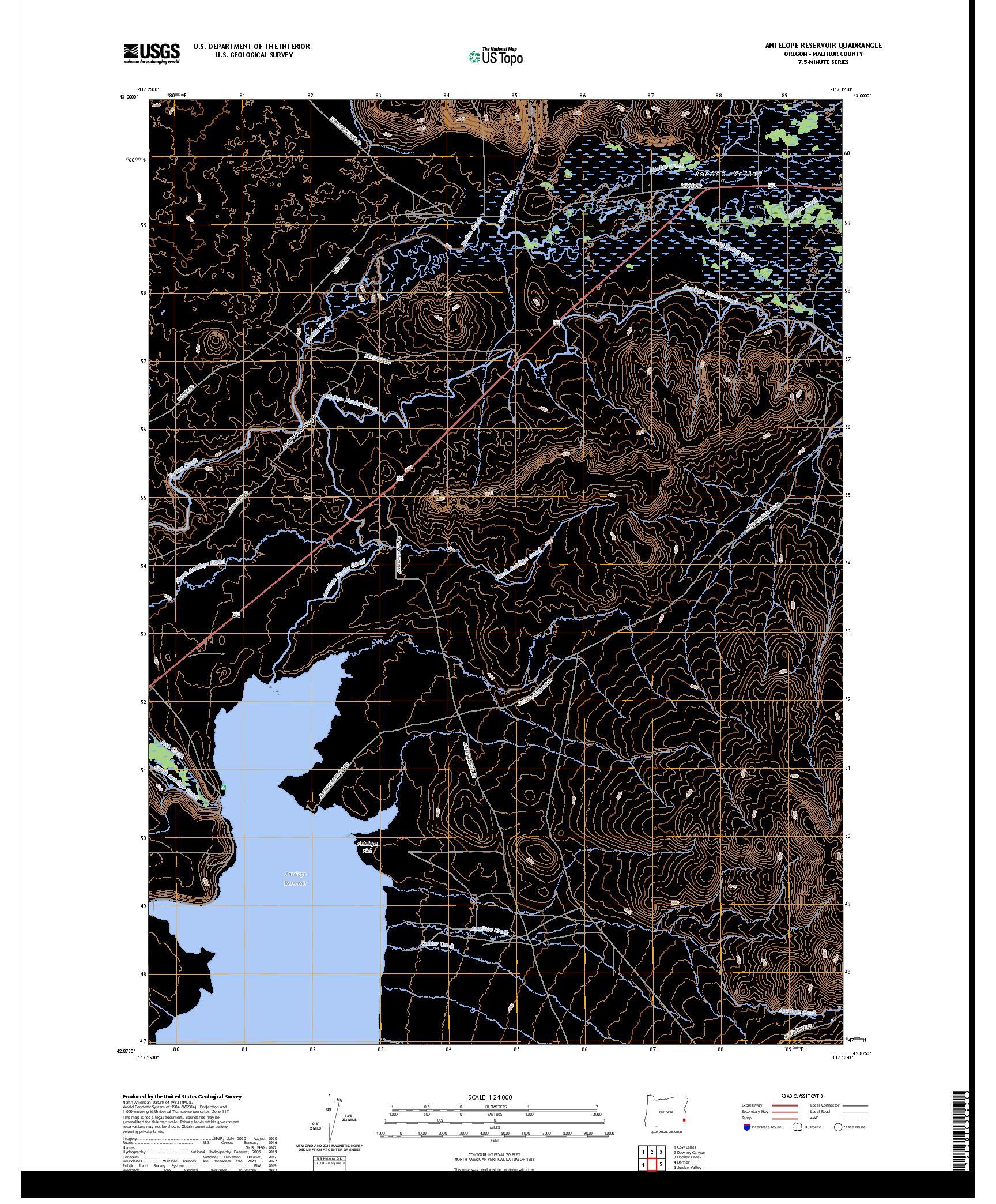 US TOPO 7.5-MINUTE MAP FOR ANTELOPE RESERVOIR, OR