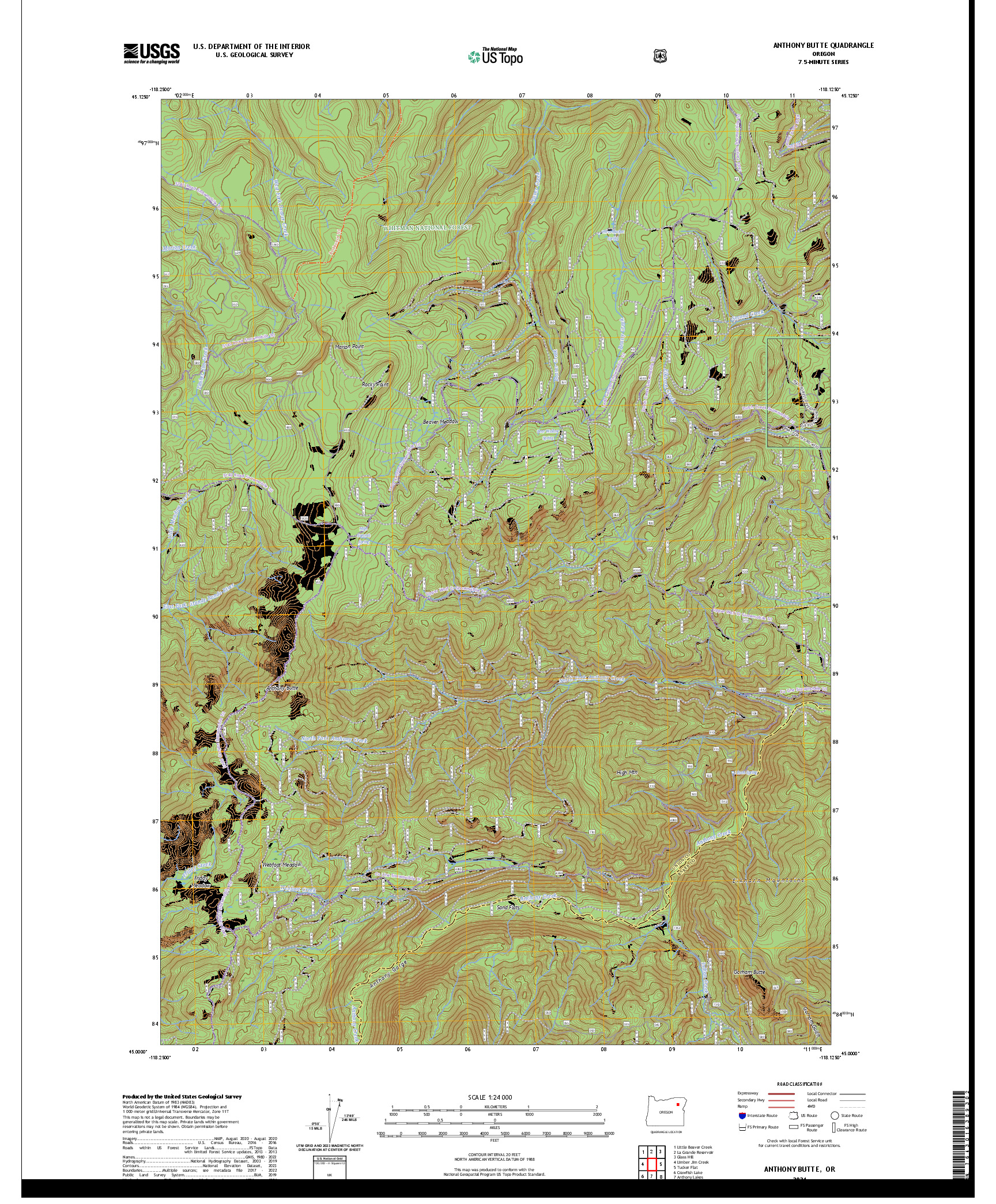 US TOPO 7.5-MINUTE MAP FOR ANTHONY BUTTE, OR