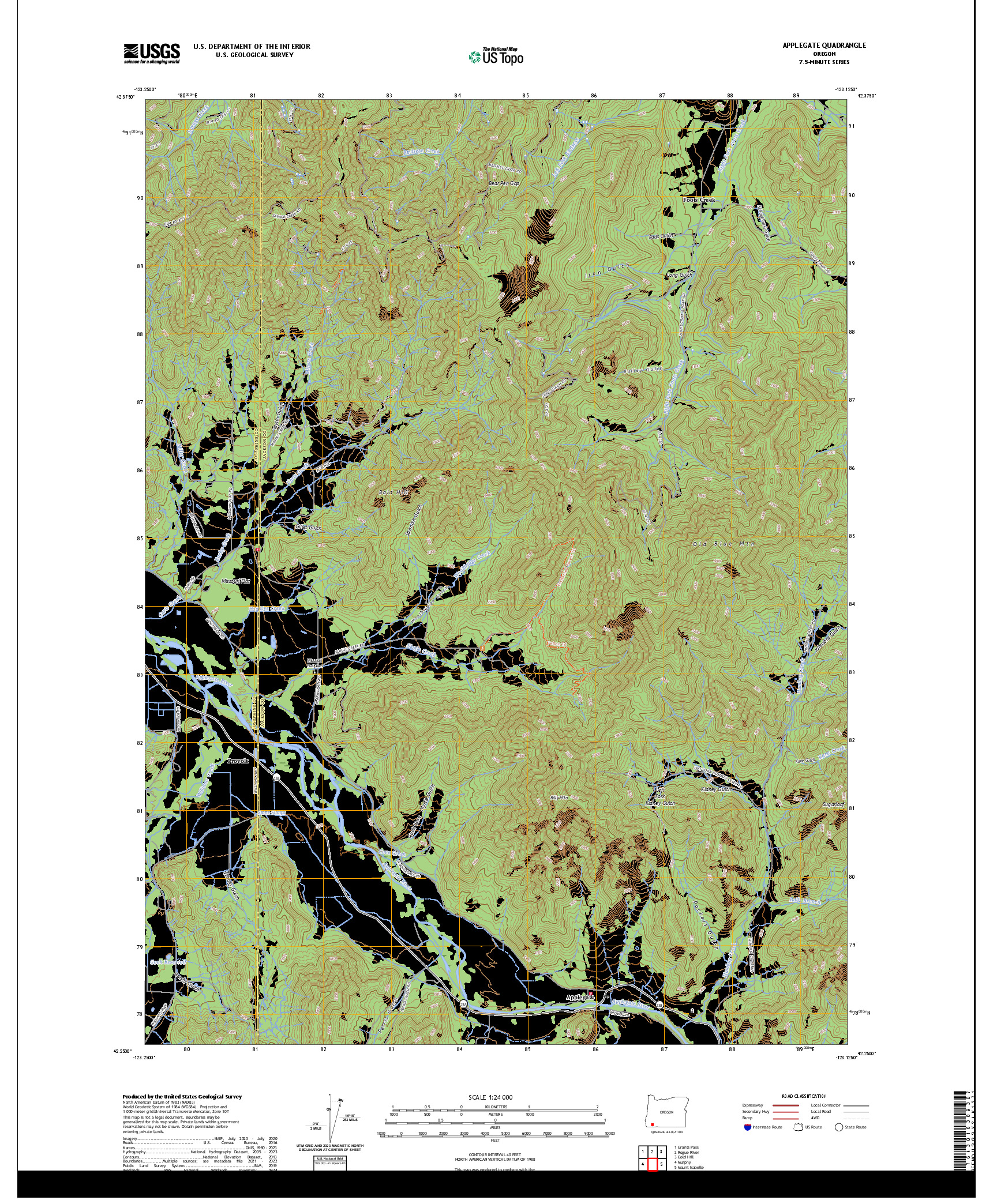 US TOPO 7.5-MINUTE MAP FOR APPLEGATE, OR